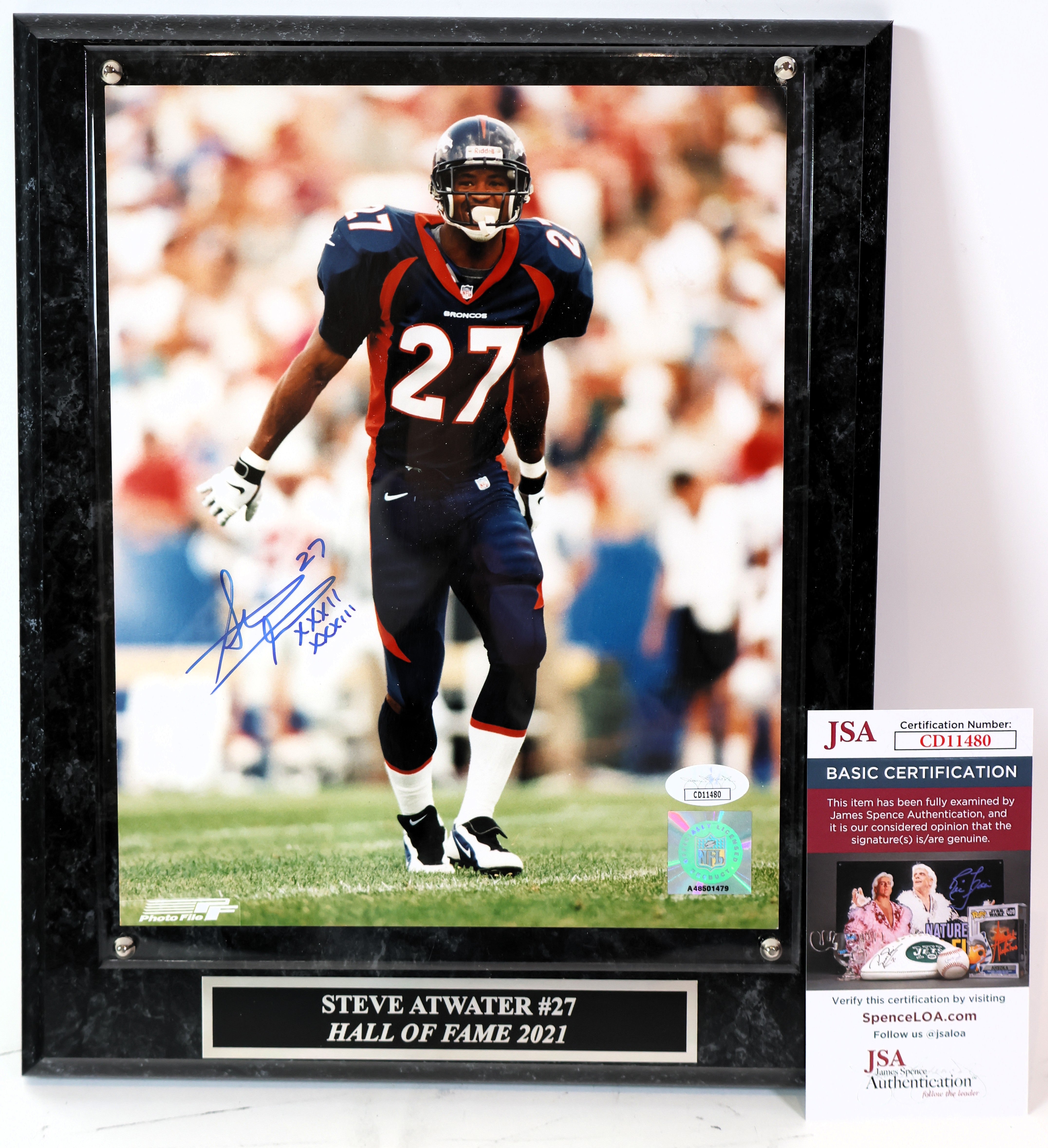 Steve Atwater Autographed 8x10 Photo with Plaque JSA COA