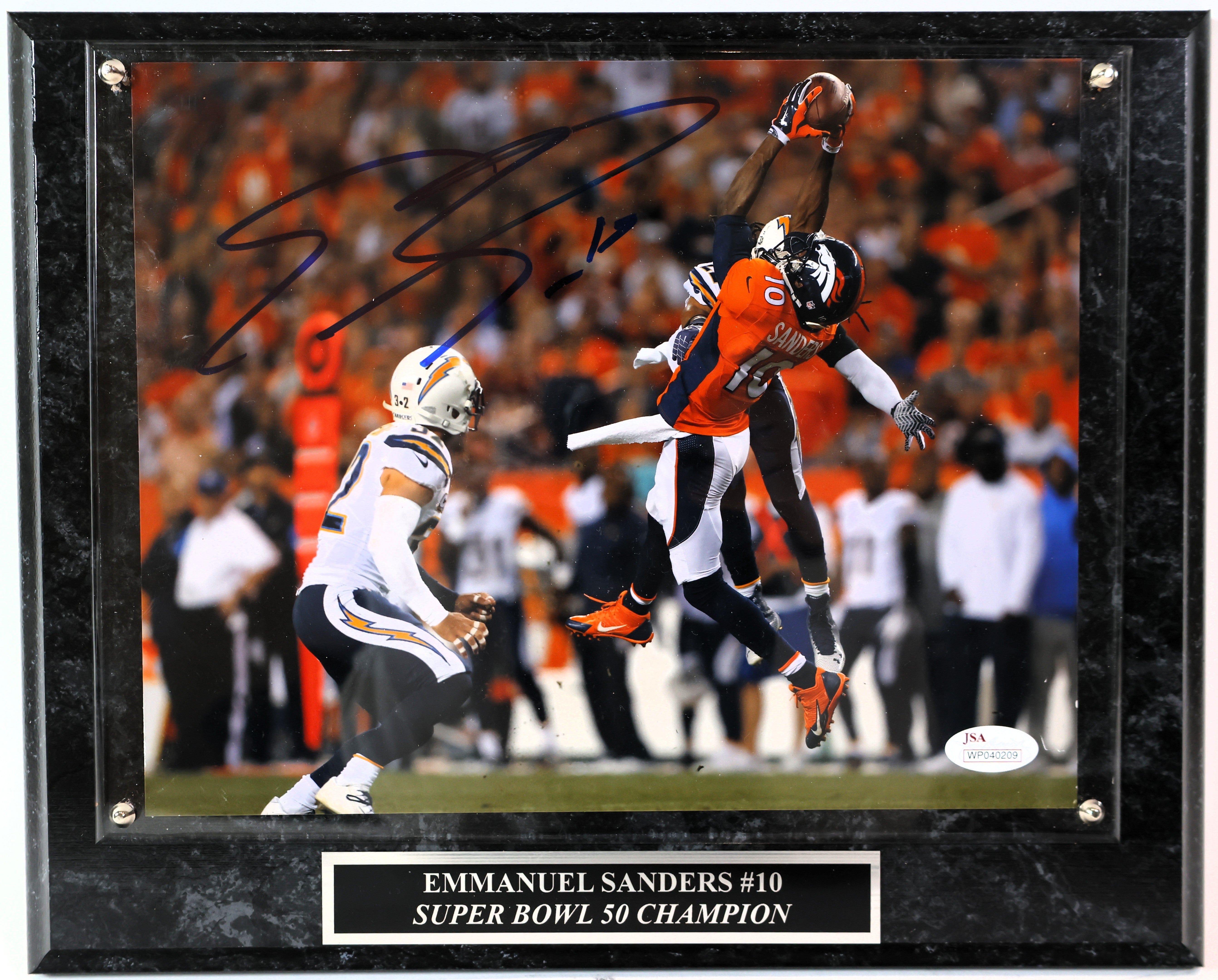 Emmanuel Sanders Autographed 8x10 Photo with Plaque JSA COA