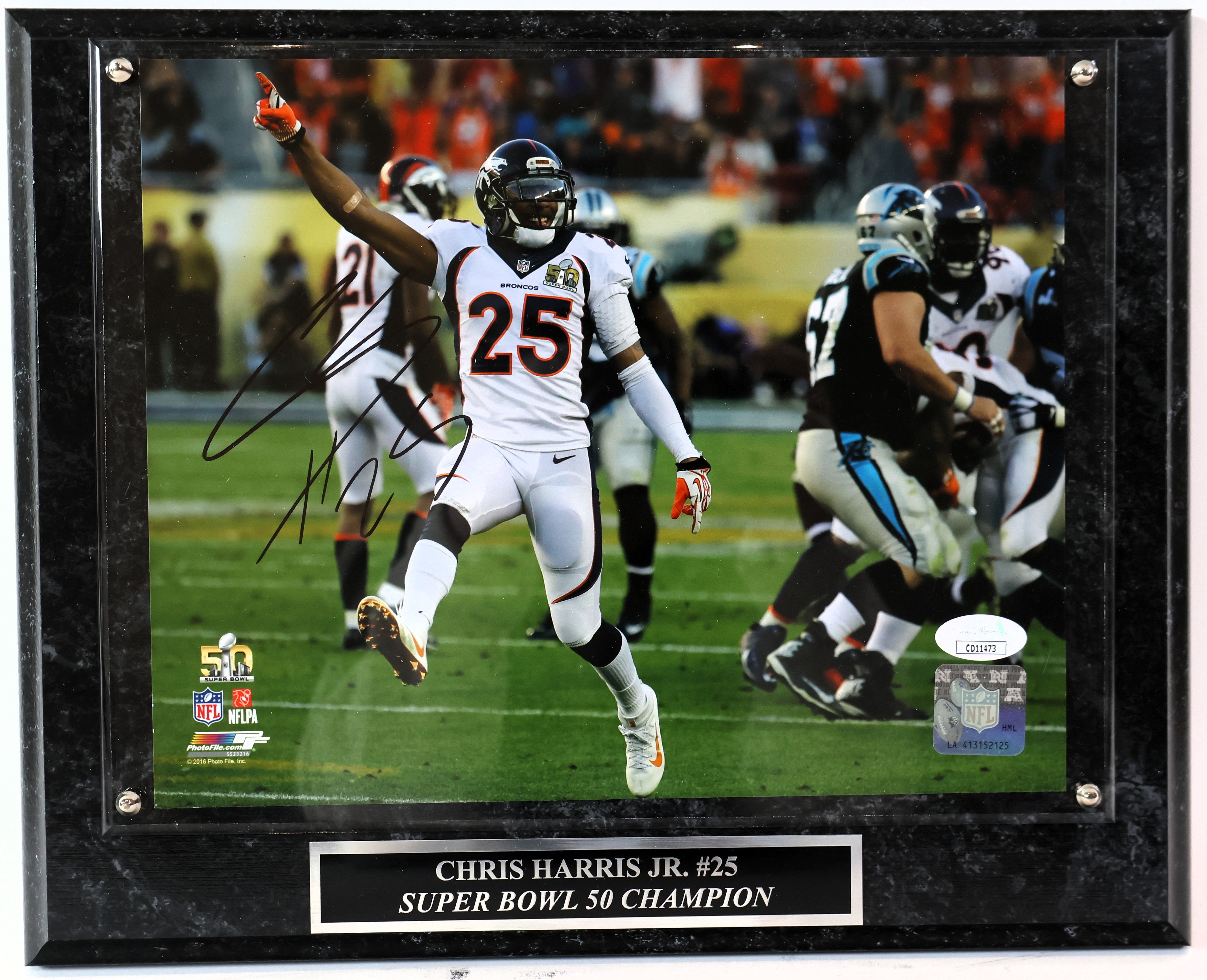 Chris Harris Jr. Autographed 8x10 Photo with Plaque JSA COA