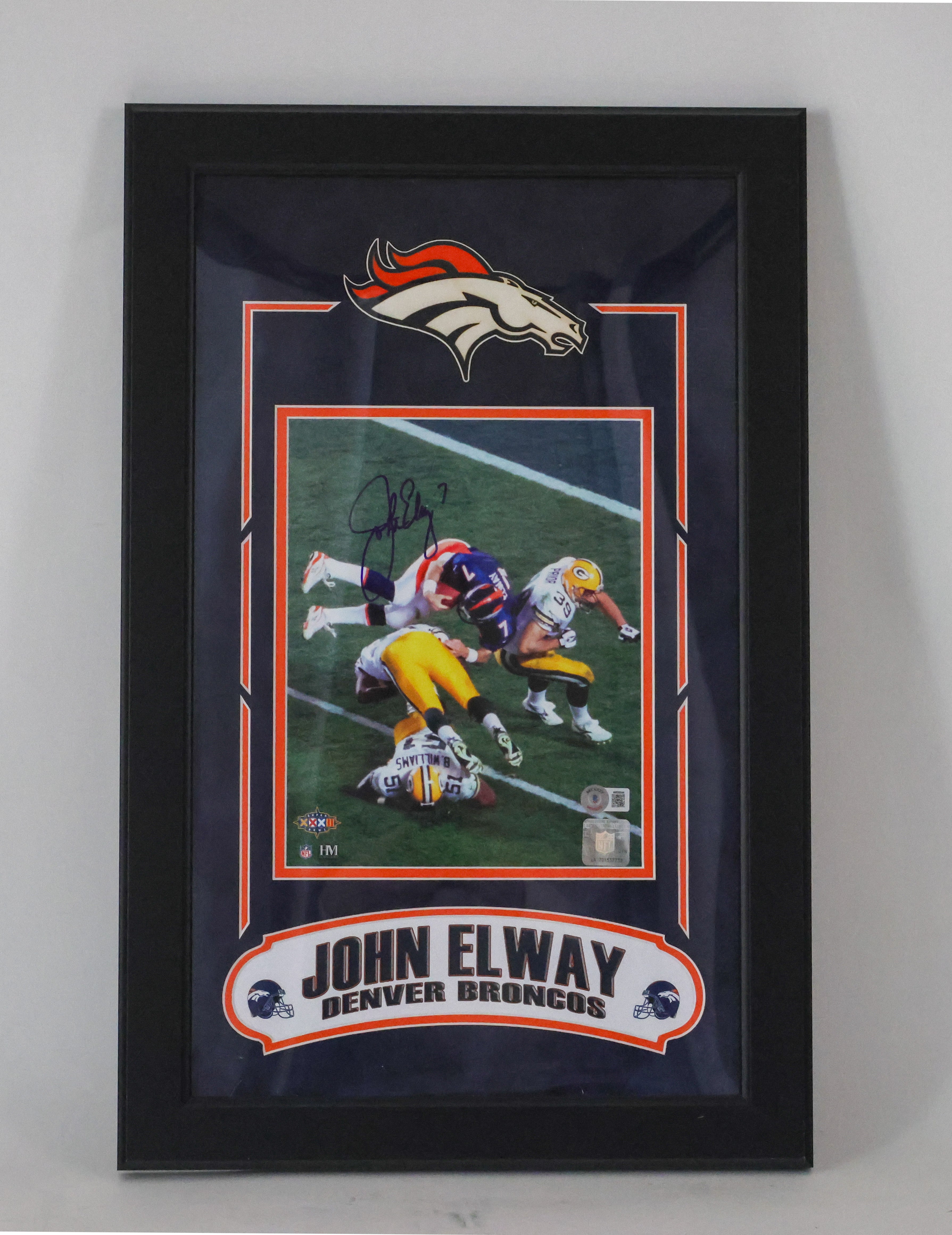 John Elway Autographed Denver Broncos 8X10 Helicoptor Photo Deluxe Frame (Beckett COA)