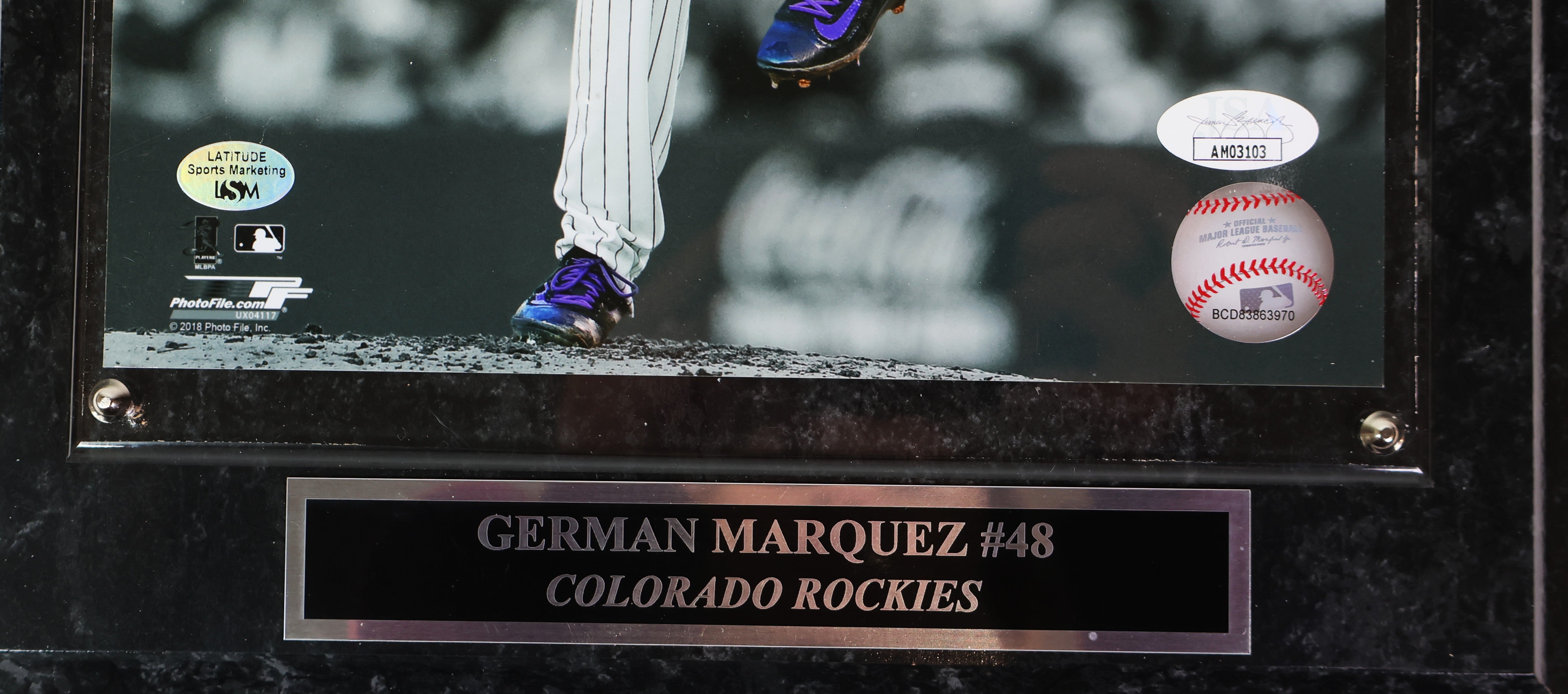 German Marquez Autographed Inscribed 8x10 with Plaque JSA COA