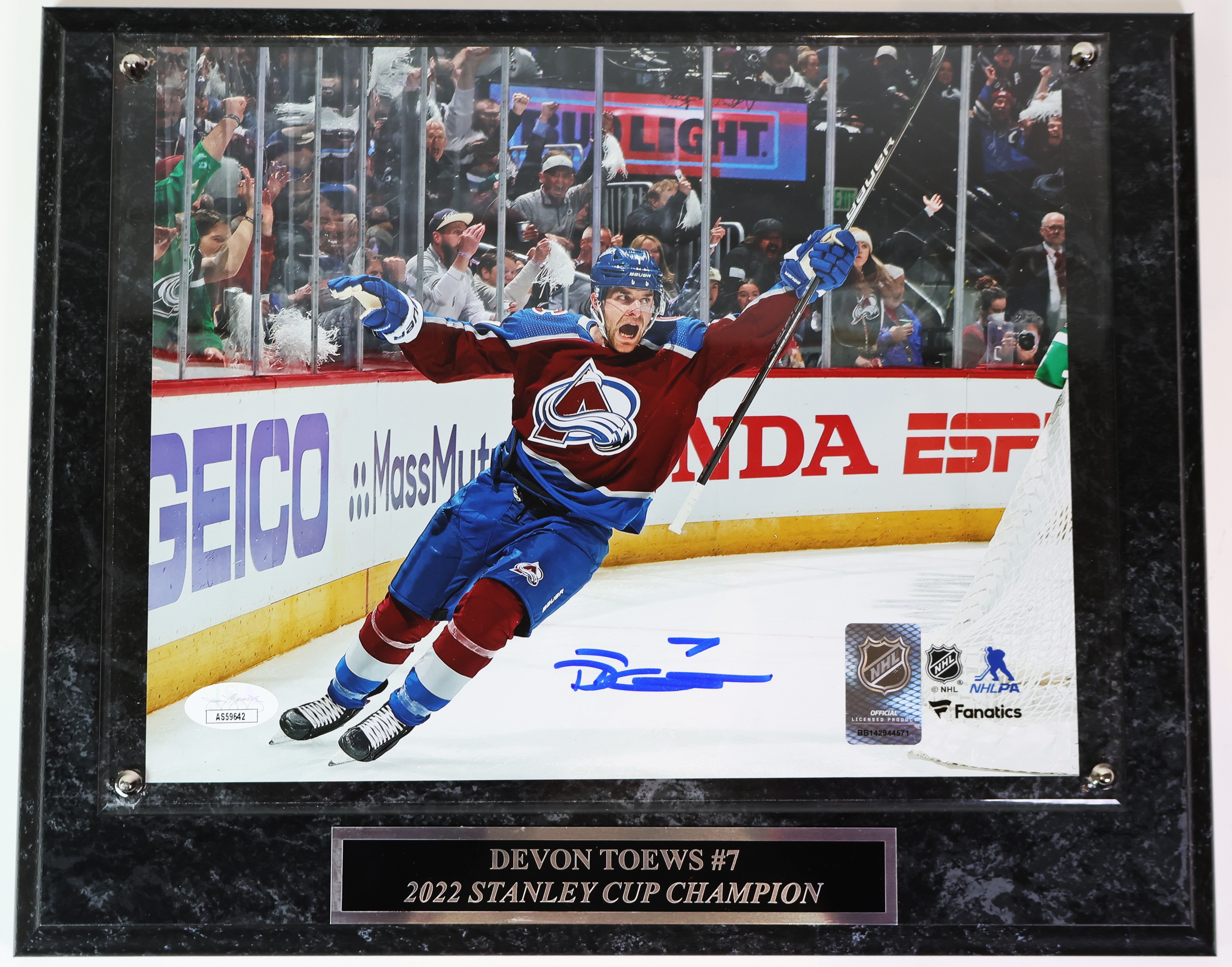Devon Toews Autographed 8x10 Photo with Plaque JSA COA