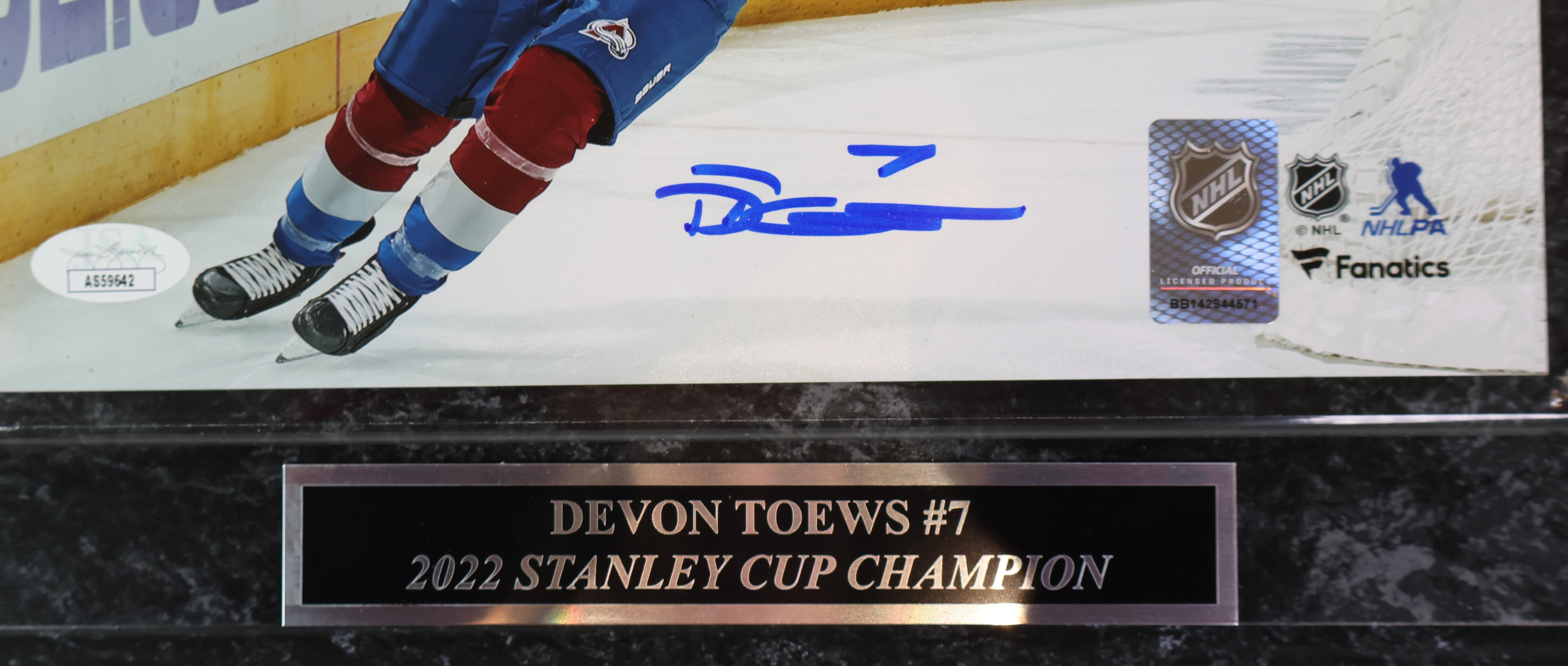 Devon Toews Autographed 8x10 Photo with Plaque JSA COA