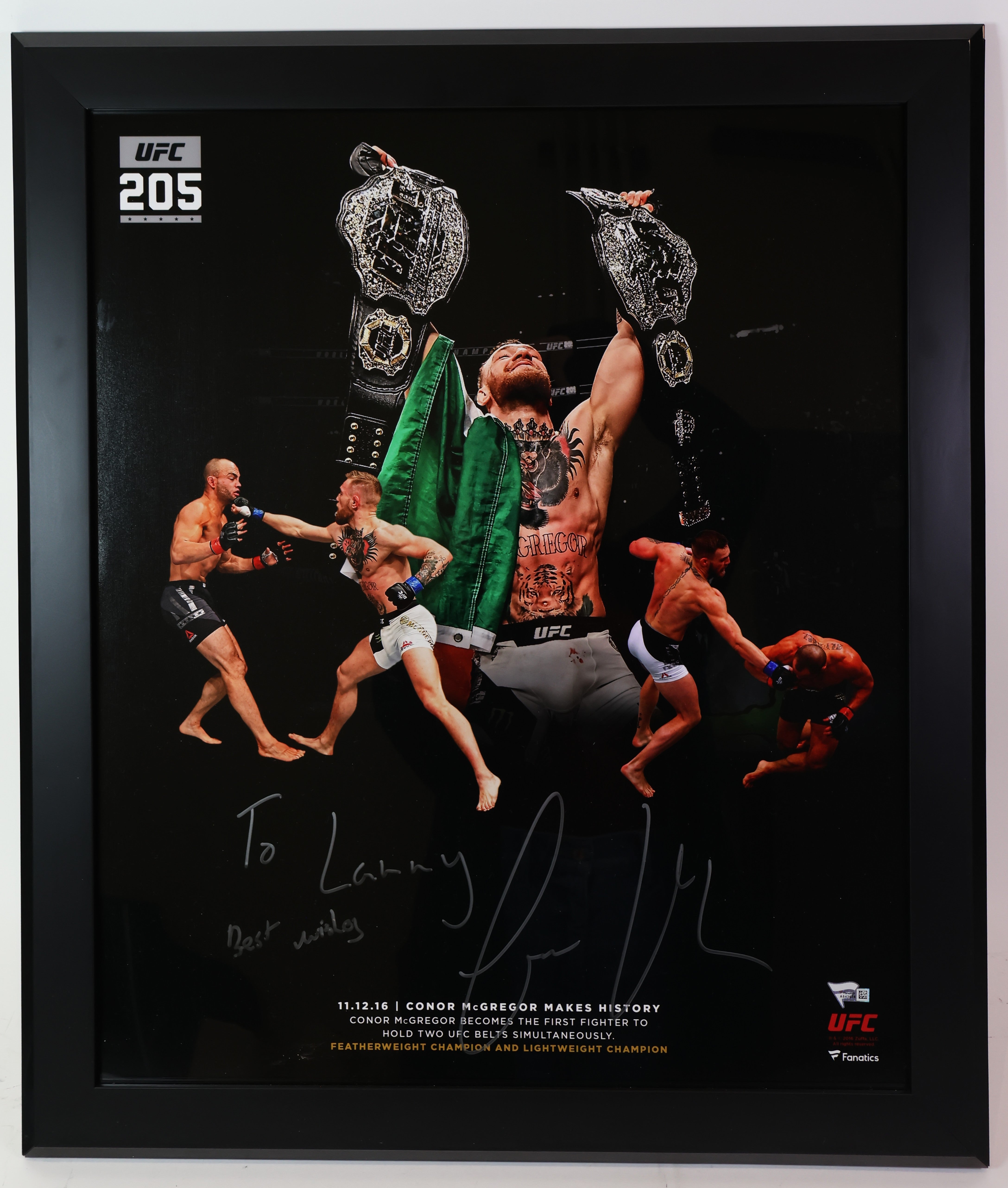 Conor McGregor Framed Autographed UFC Poster Inscribed "To Larry" Fanatics COA