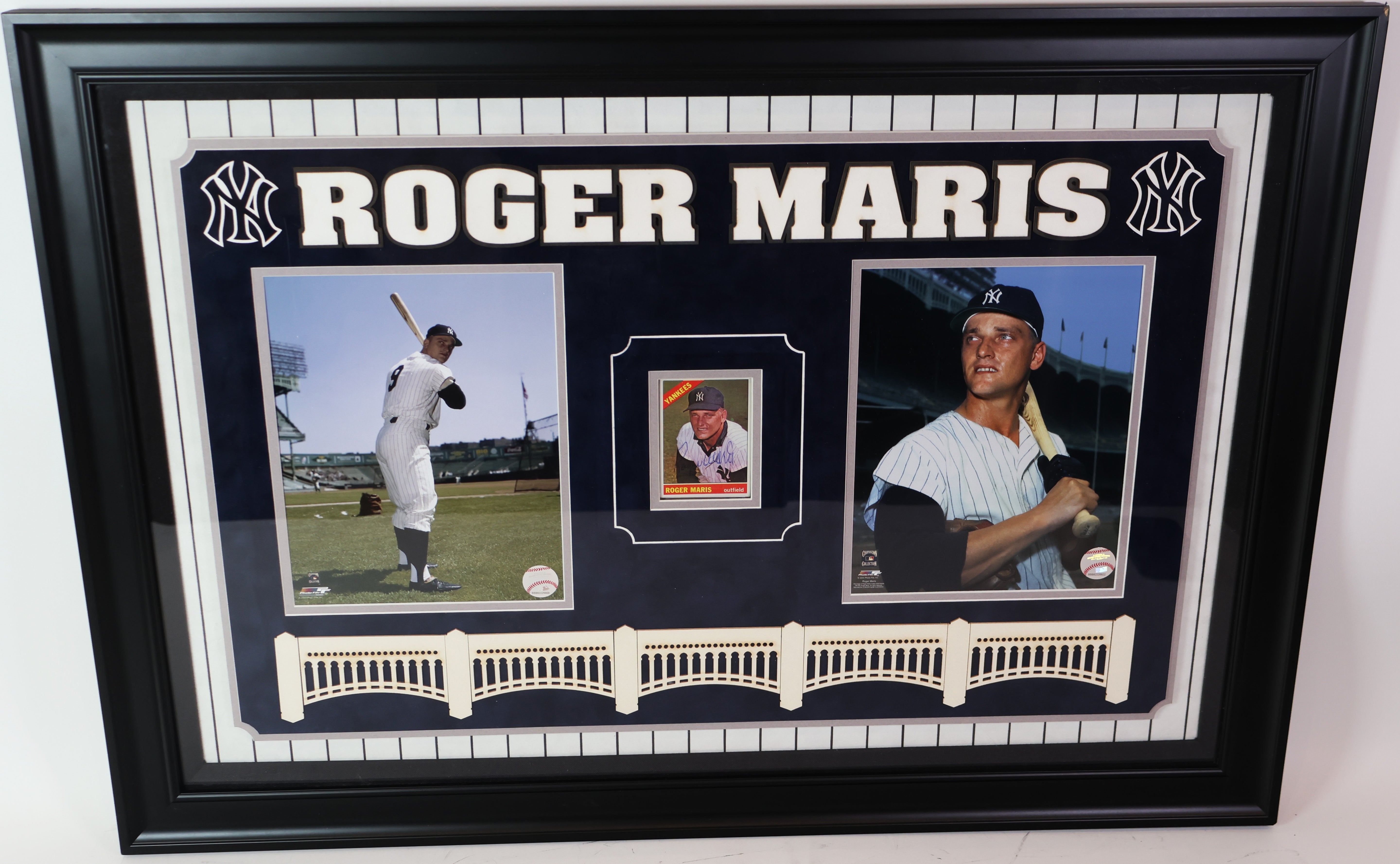 Roger Maris Signed Auto Card in 34"W x 24"H Framed Collage PSA/DNA