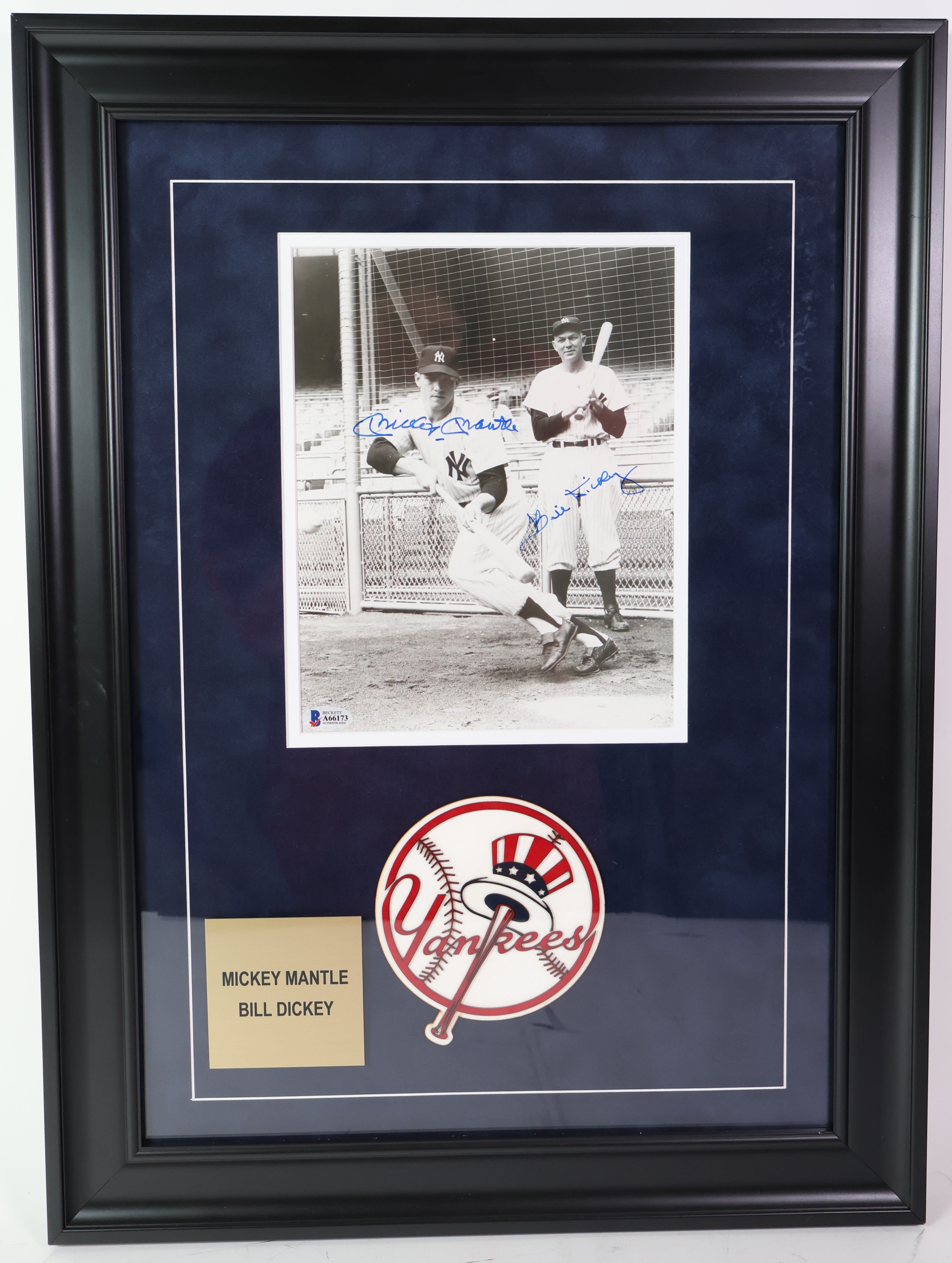 Mickey Mantle, Bill Dickey Autographed 8x10 Framed Photo Beckett COA