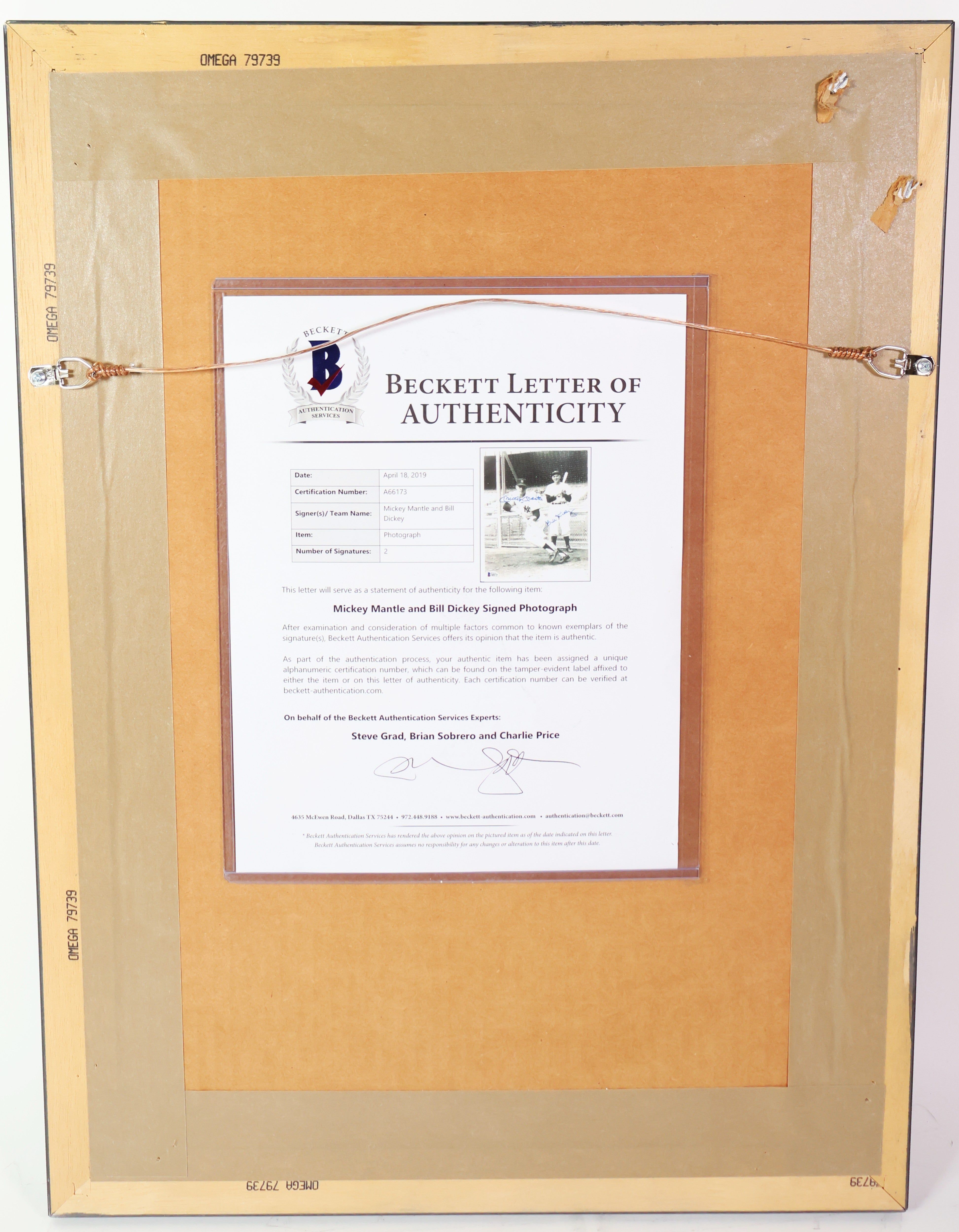 Mickey Mantle, Bill Dickey Autographed 8x10 Framed Photo Beckett COA