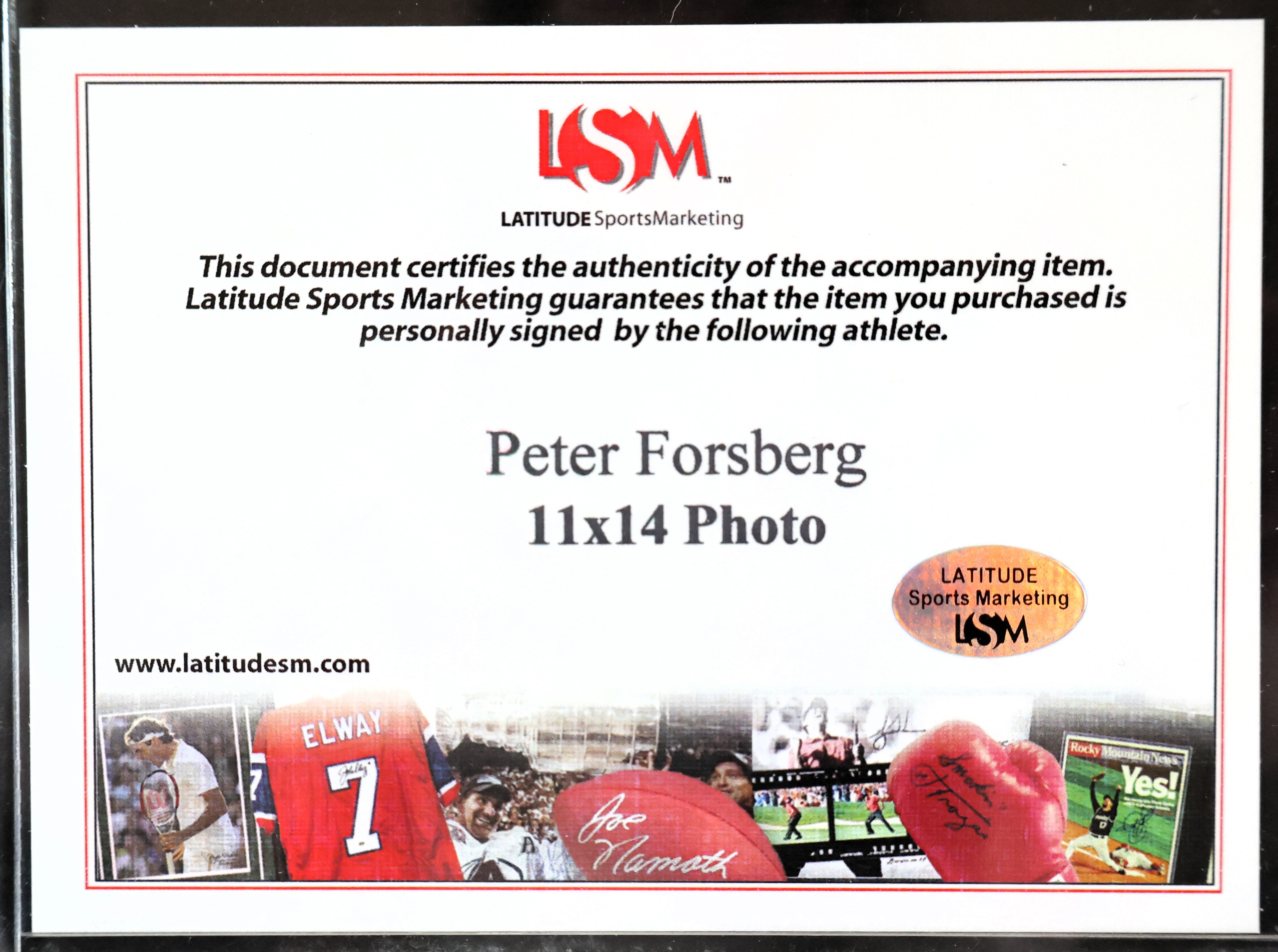 Peter Forsberg Autographed 11x14 Photo LSM COA