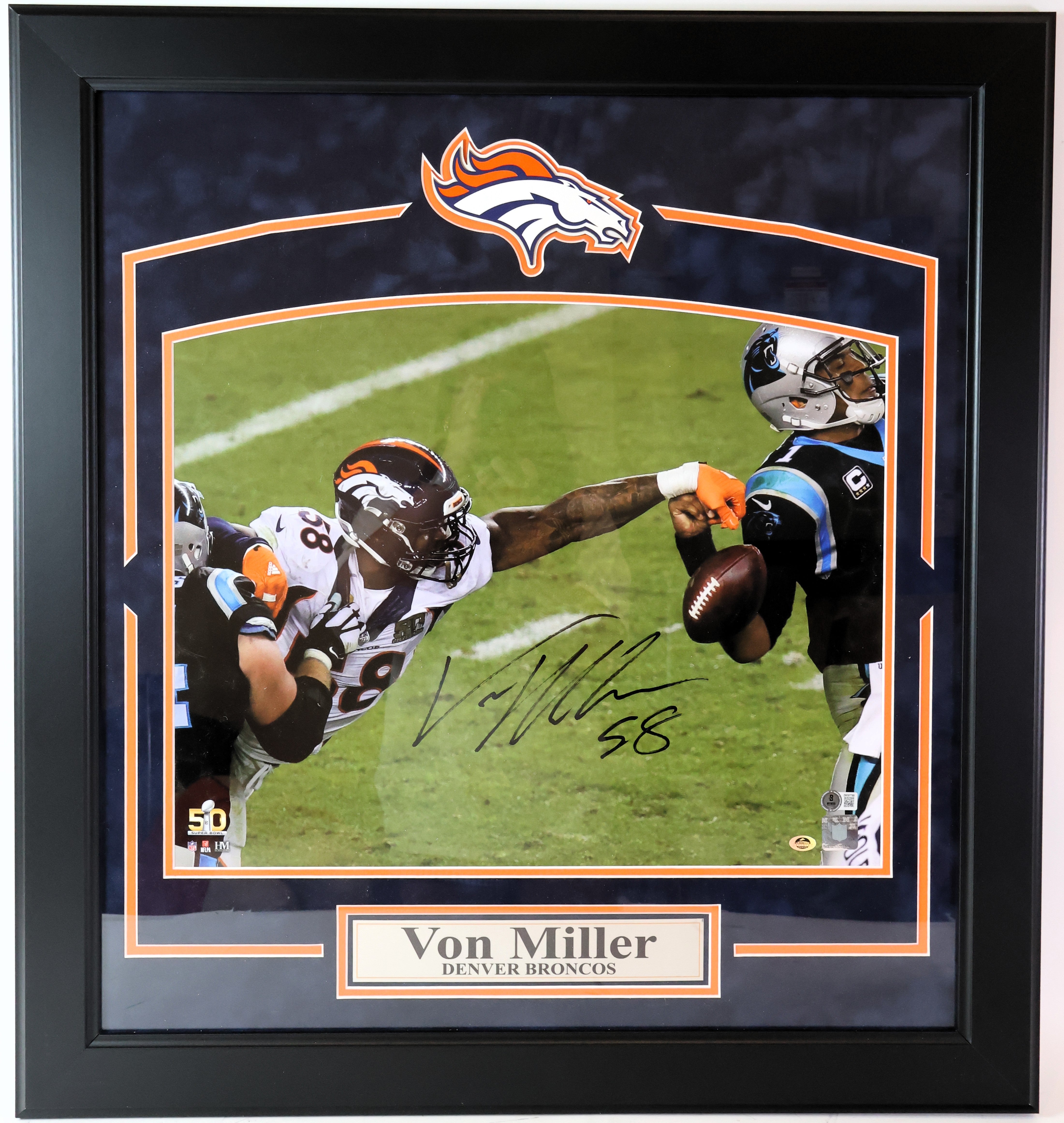 Von Miller Denver Broncos SB 50 Strip Sack Autographed 16x20 Photo Beckett COA
