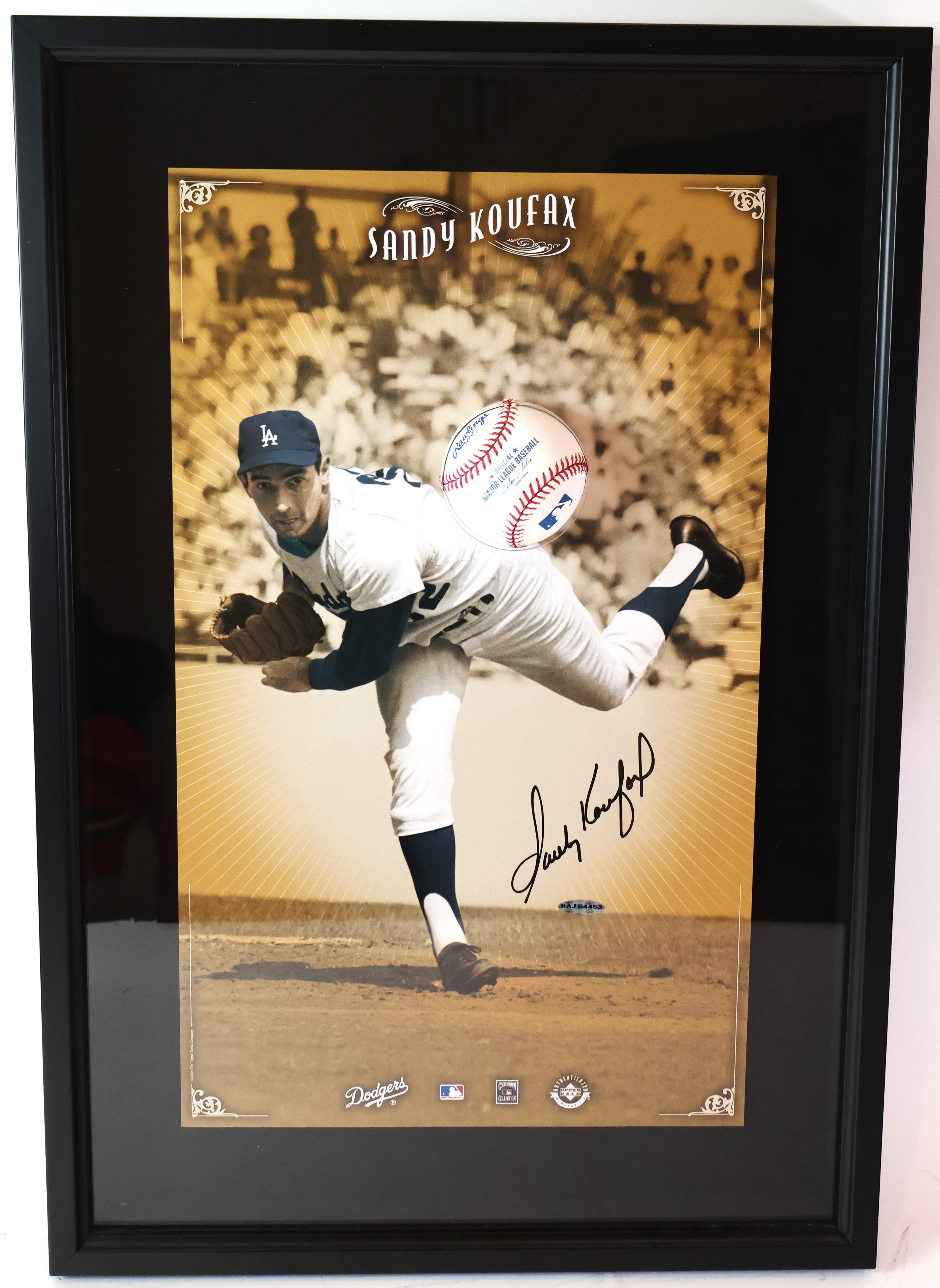 Sandy Koufax Autographed Image In Shadowbox w/ baseball Upper Deck
