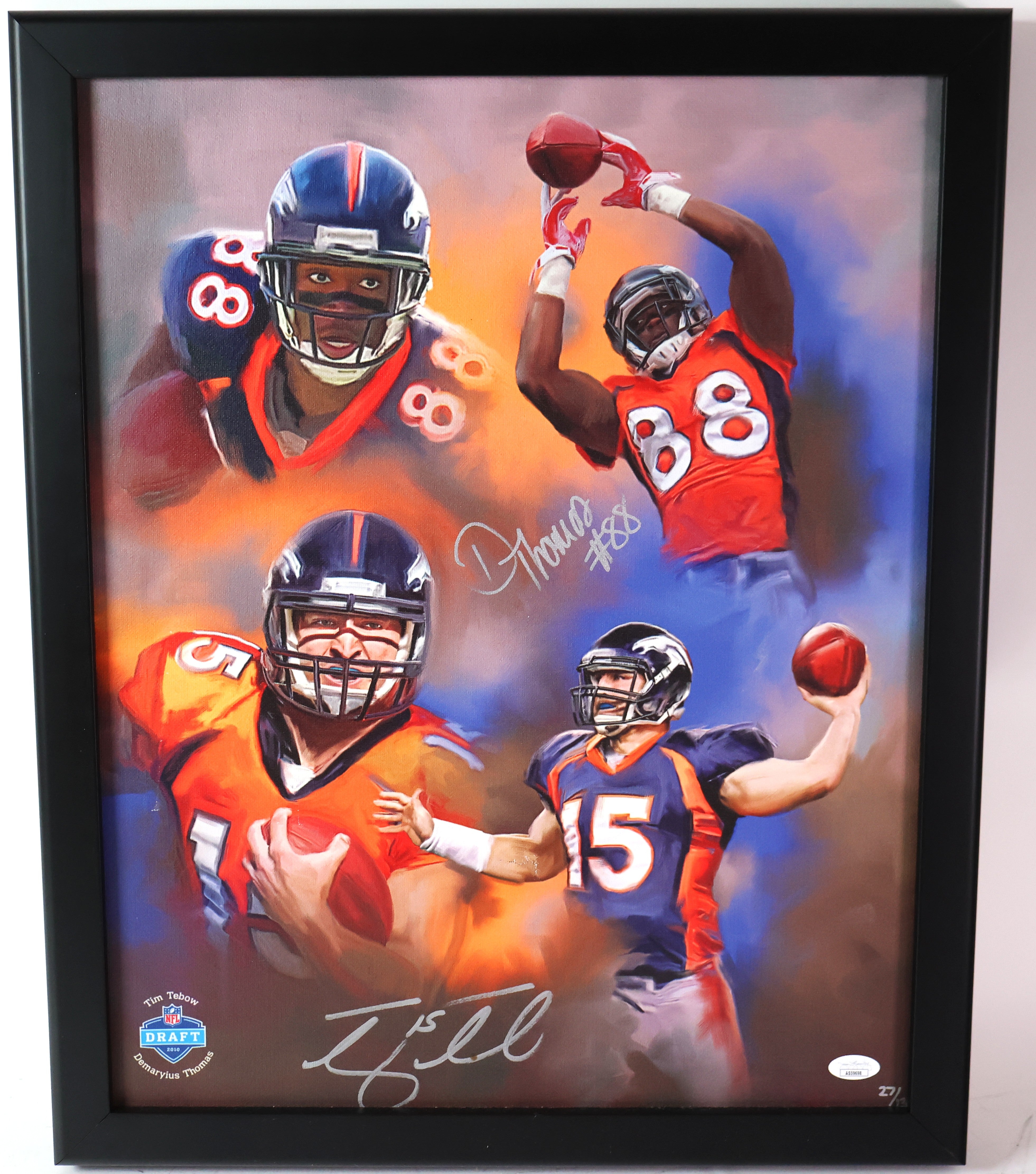 Tim Tebow/Demaryius Thomas Denver Broncos Autographed Framed Canvas Art JSA COA