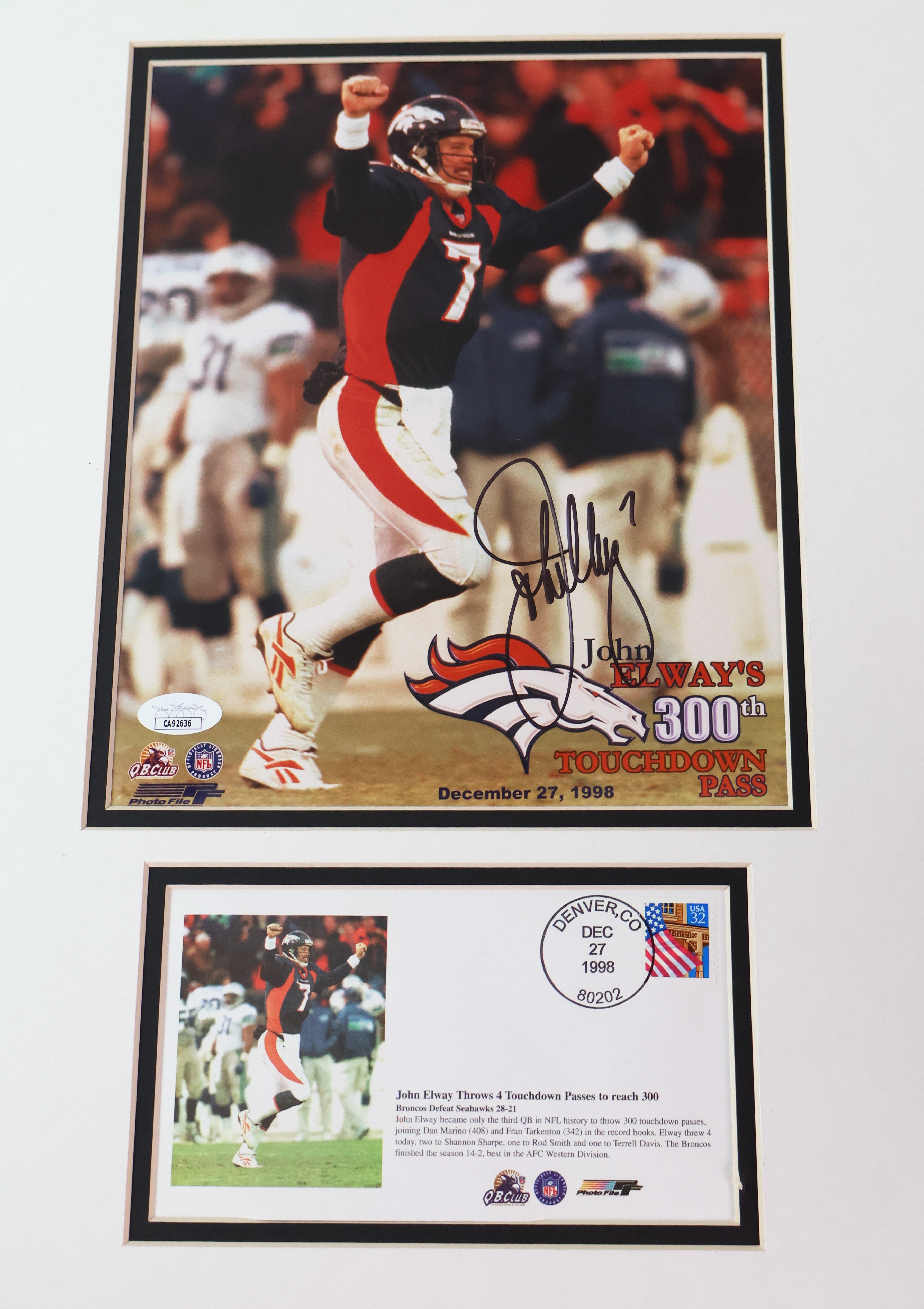 John Elways 300th Touchdown Pass Signed Color Photograph