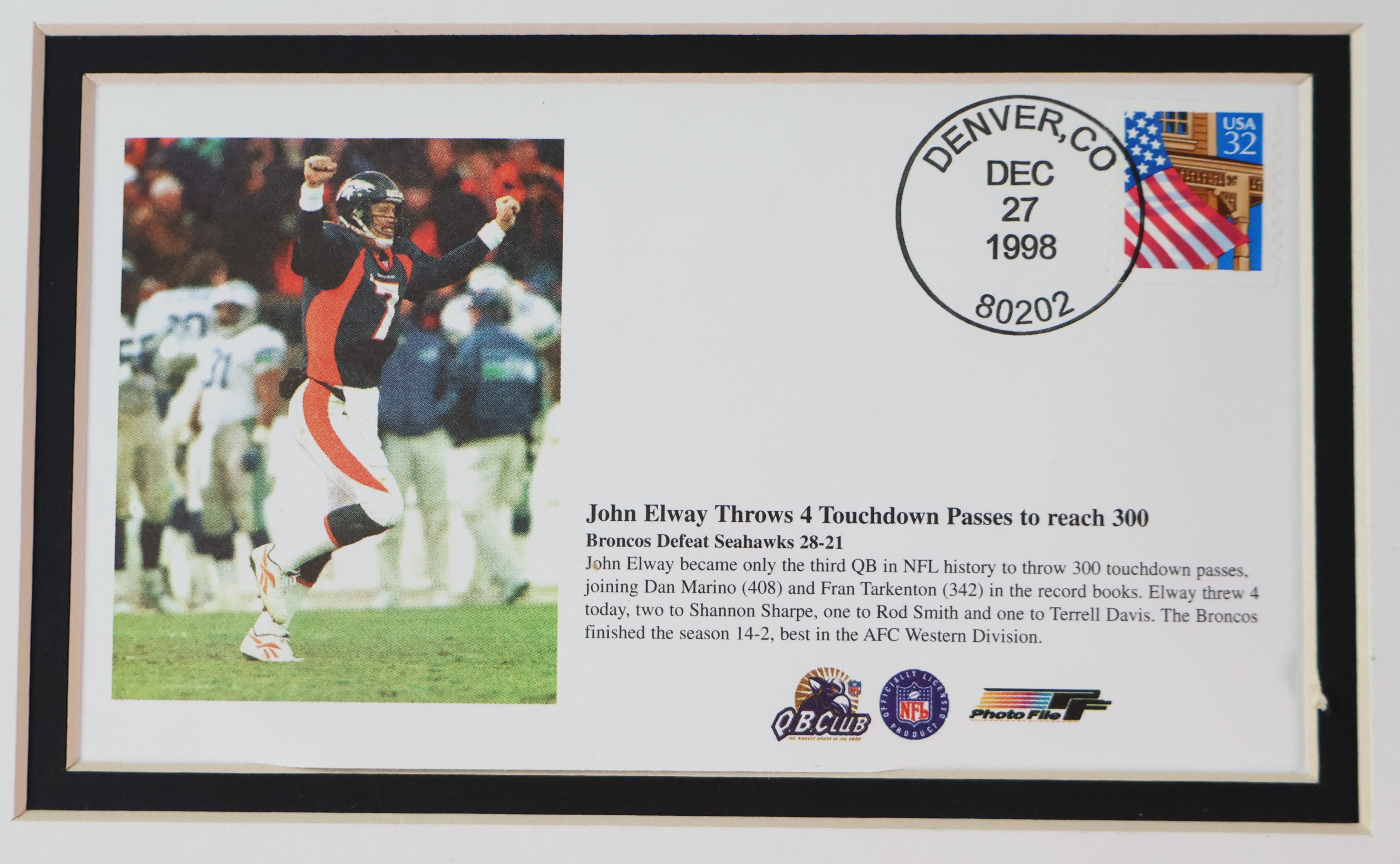 John Elways 300th Touchdown Pass Signed Color Photograph