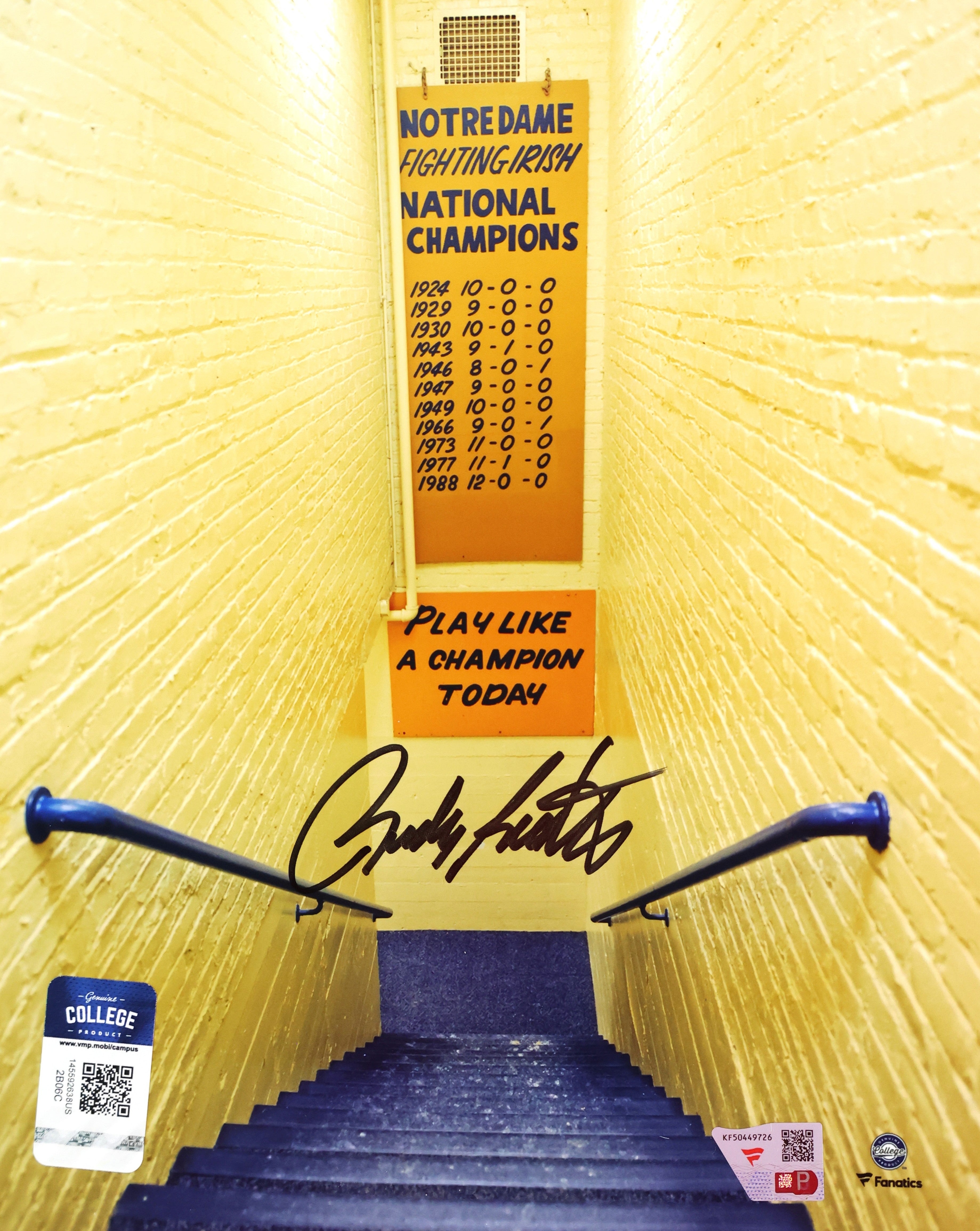 "Play Like a Champion Today" Autographed by Rudy Ruettiger Notre Dame 8x10 Photo Fanatics Authentic