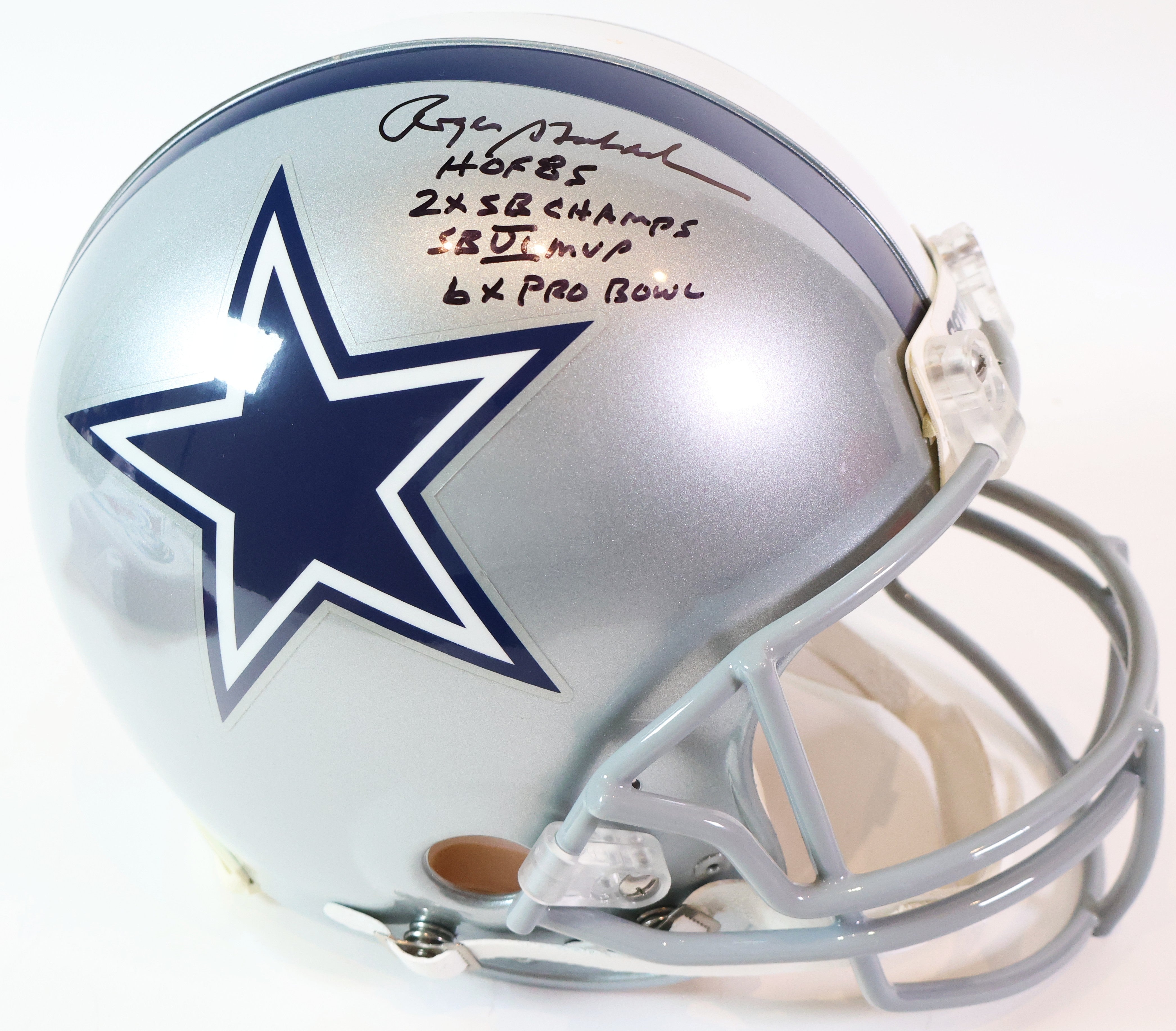 Roger Staubach Autographed/4X Inscribed Dallas Cowboys Pro Helmet w/case Fanatics COA