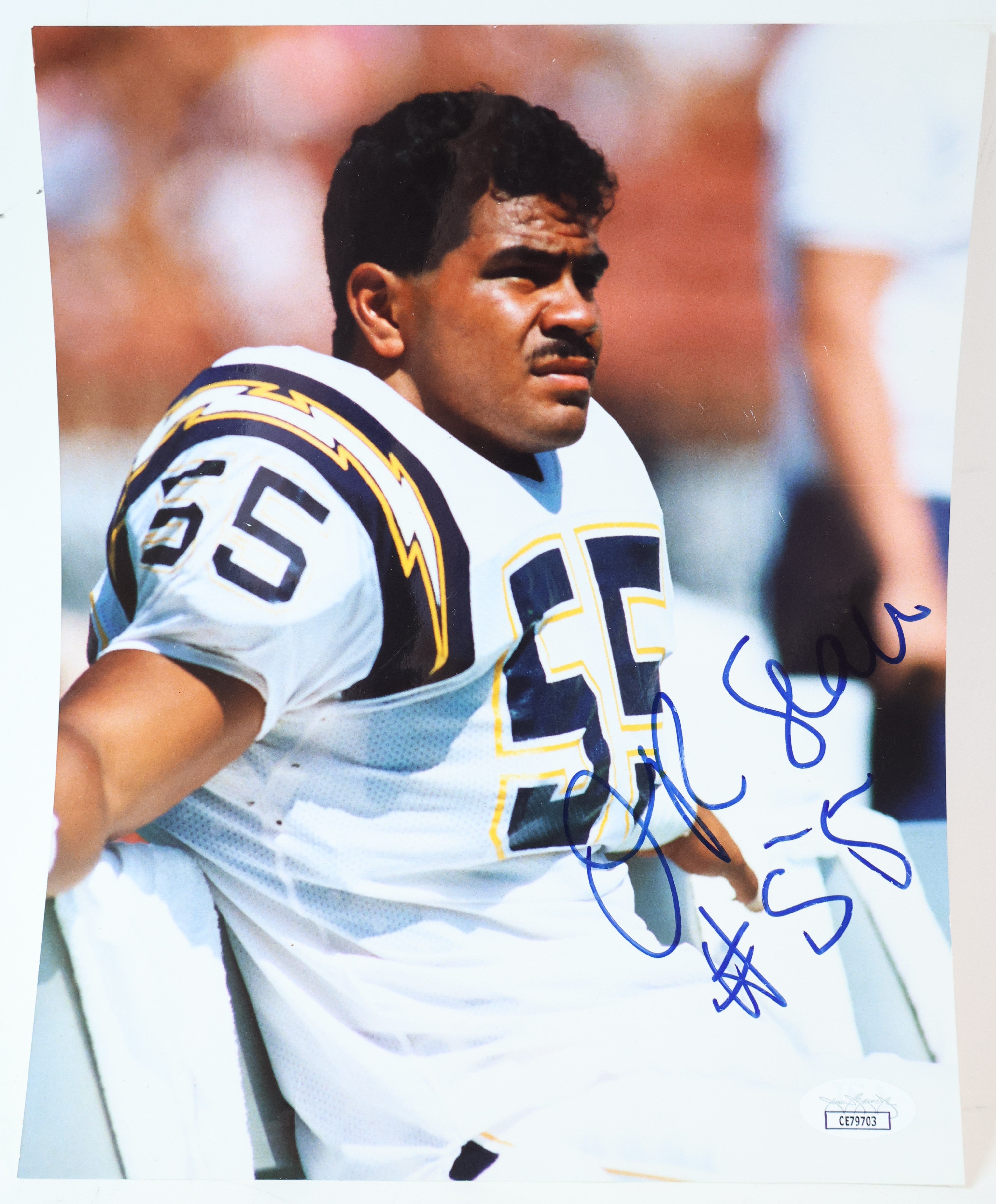 Junior Seau Autographed San Diego Chargers 8x10 Photo JSA COA