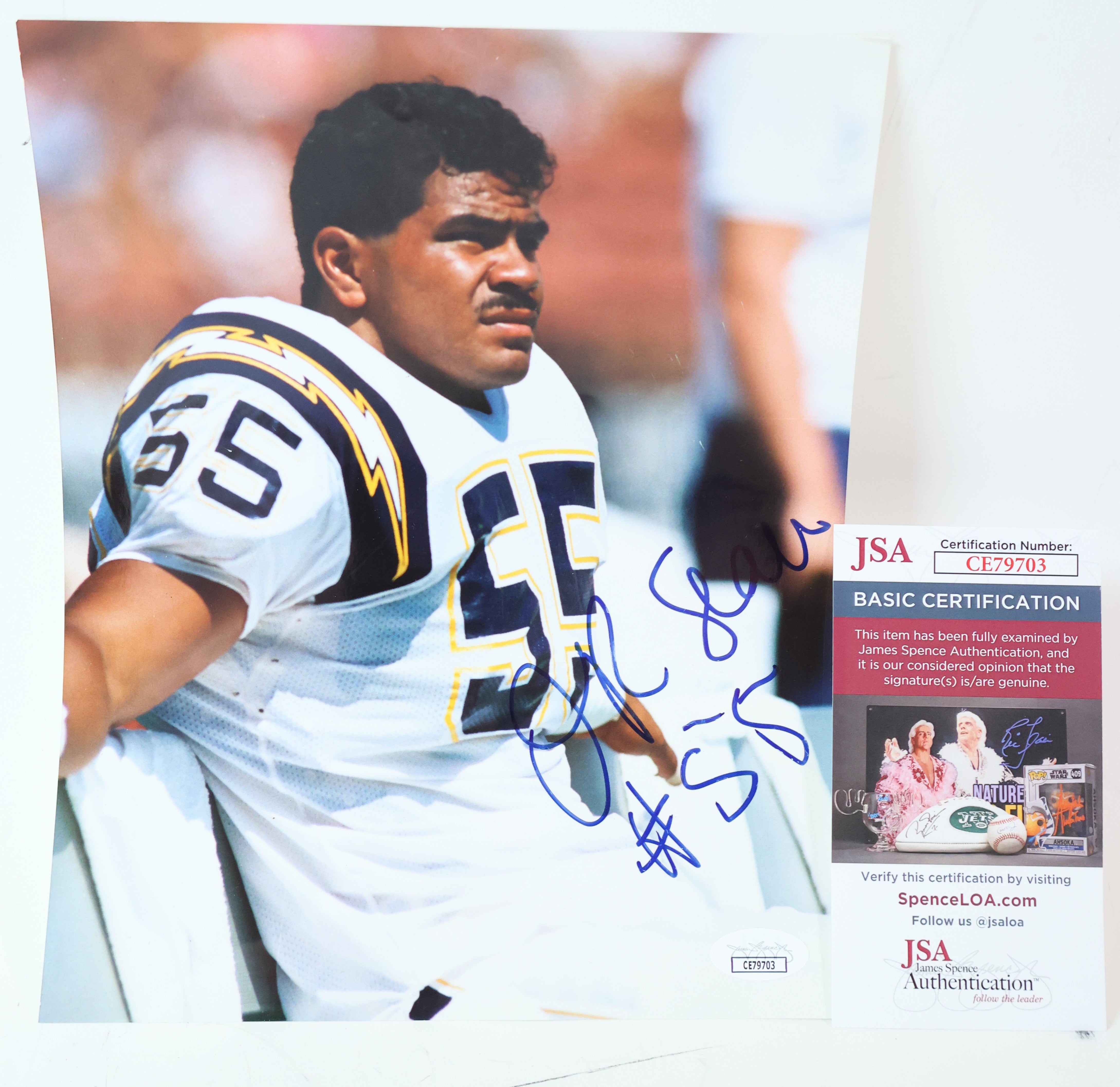 Junior Seau Autographed San Diego Chargers 8x10 Photo JSA COA