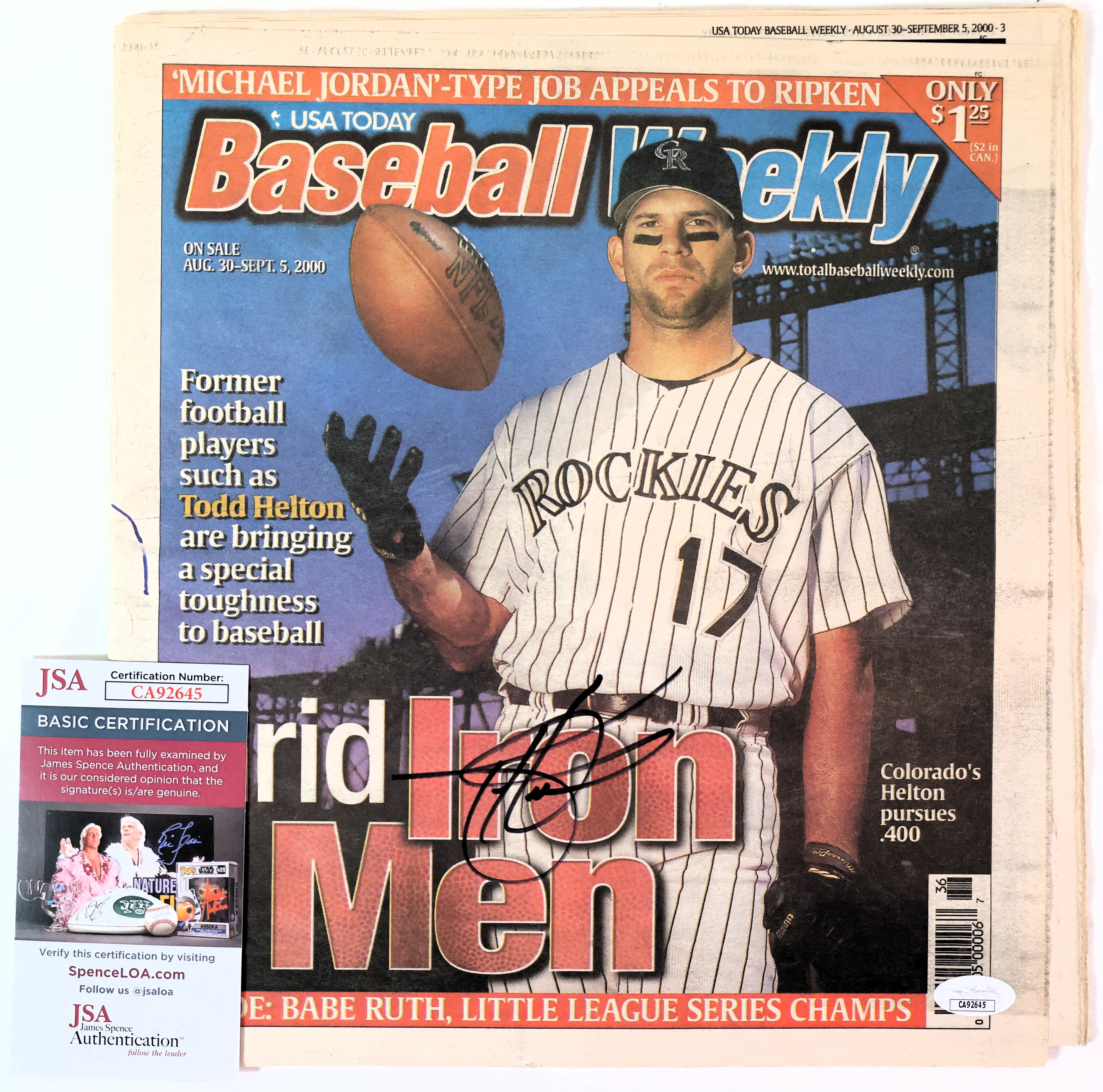 Todd Helton Autographed Baseball Weekly Newspaper JSA COA