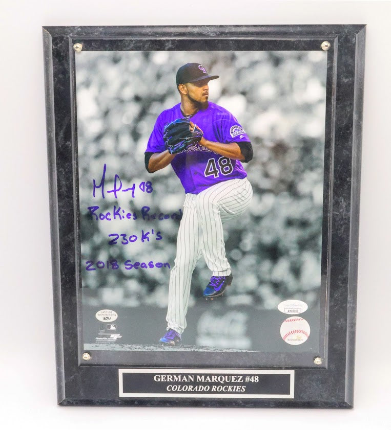 German Marquez Autographed Colorado Avalanche 8X10 Photo With Plaque and Inscription