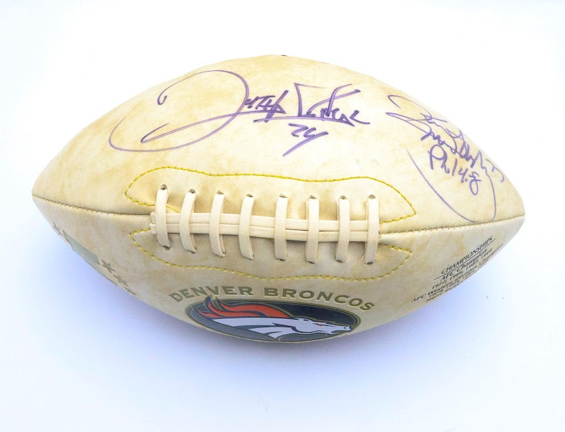 Karl Mecklenburg / Delta O'Neal autographed football JSA COA