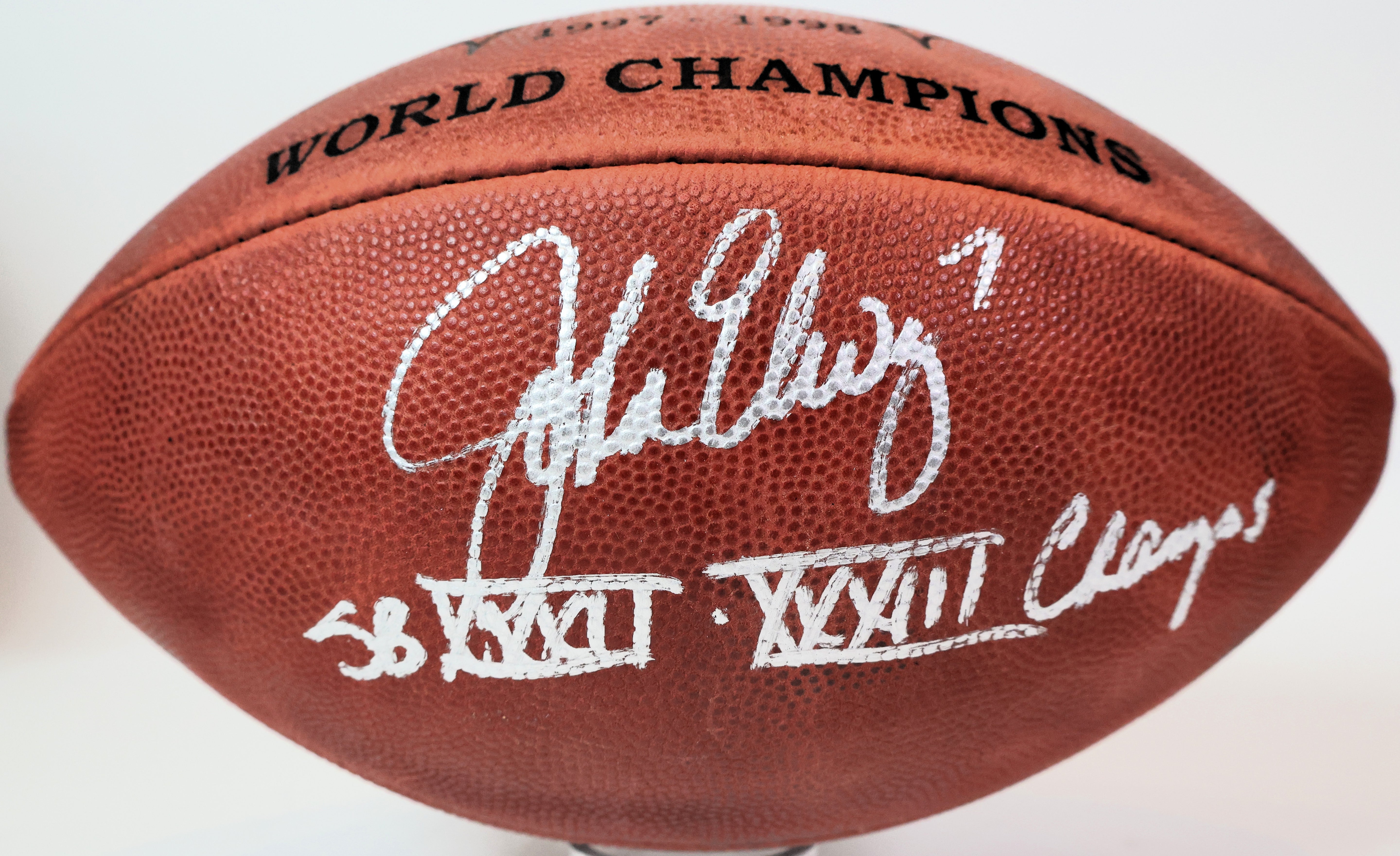 John Elway Autographed Denver Broncos NFL Game Ball with Inscriptions Beckett COA