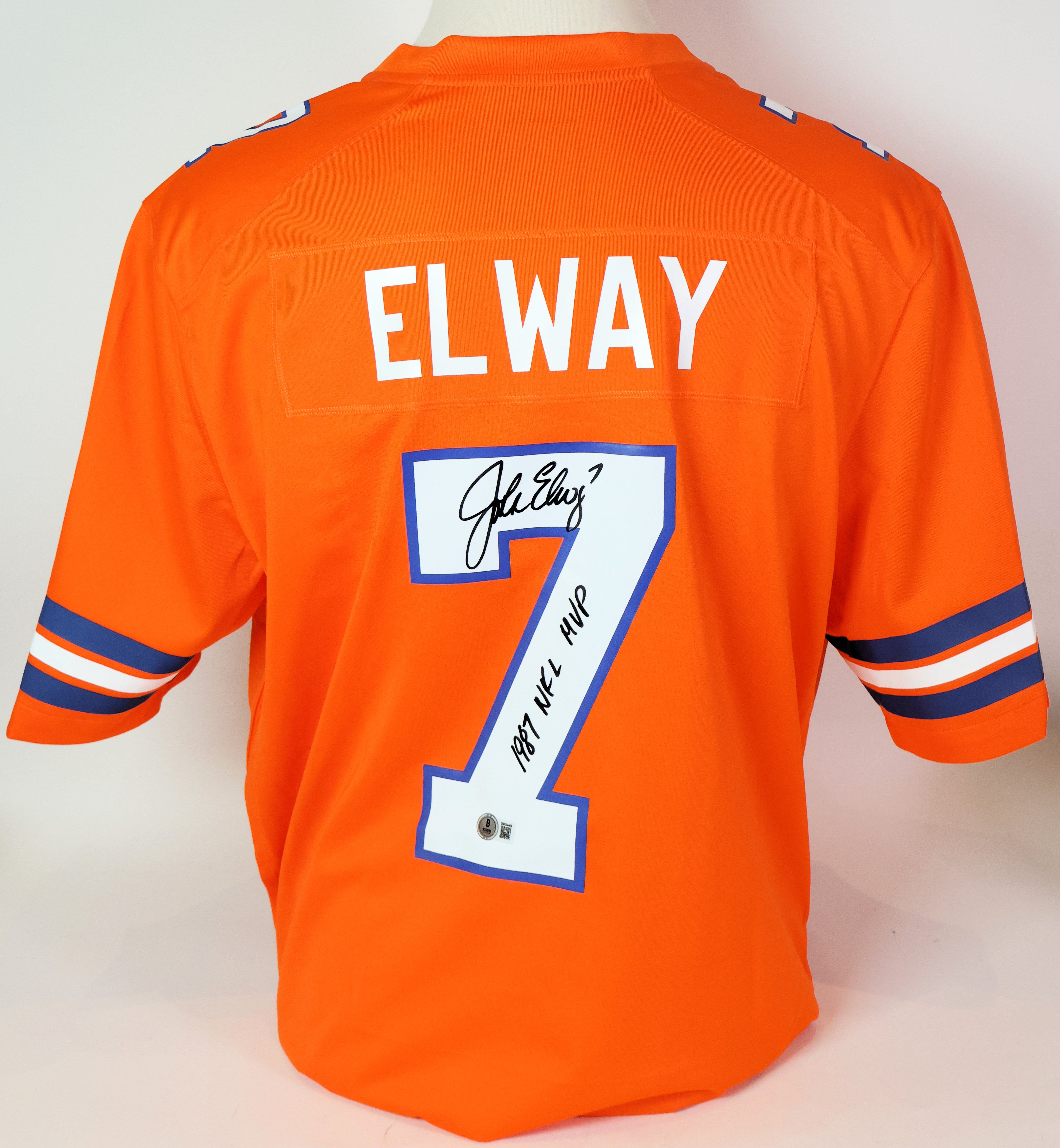 John Elway Autographed Denver Broncos Orange Large Jersey Inscribed "1987 NFL MVP" Beckett COA