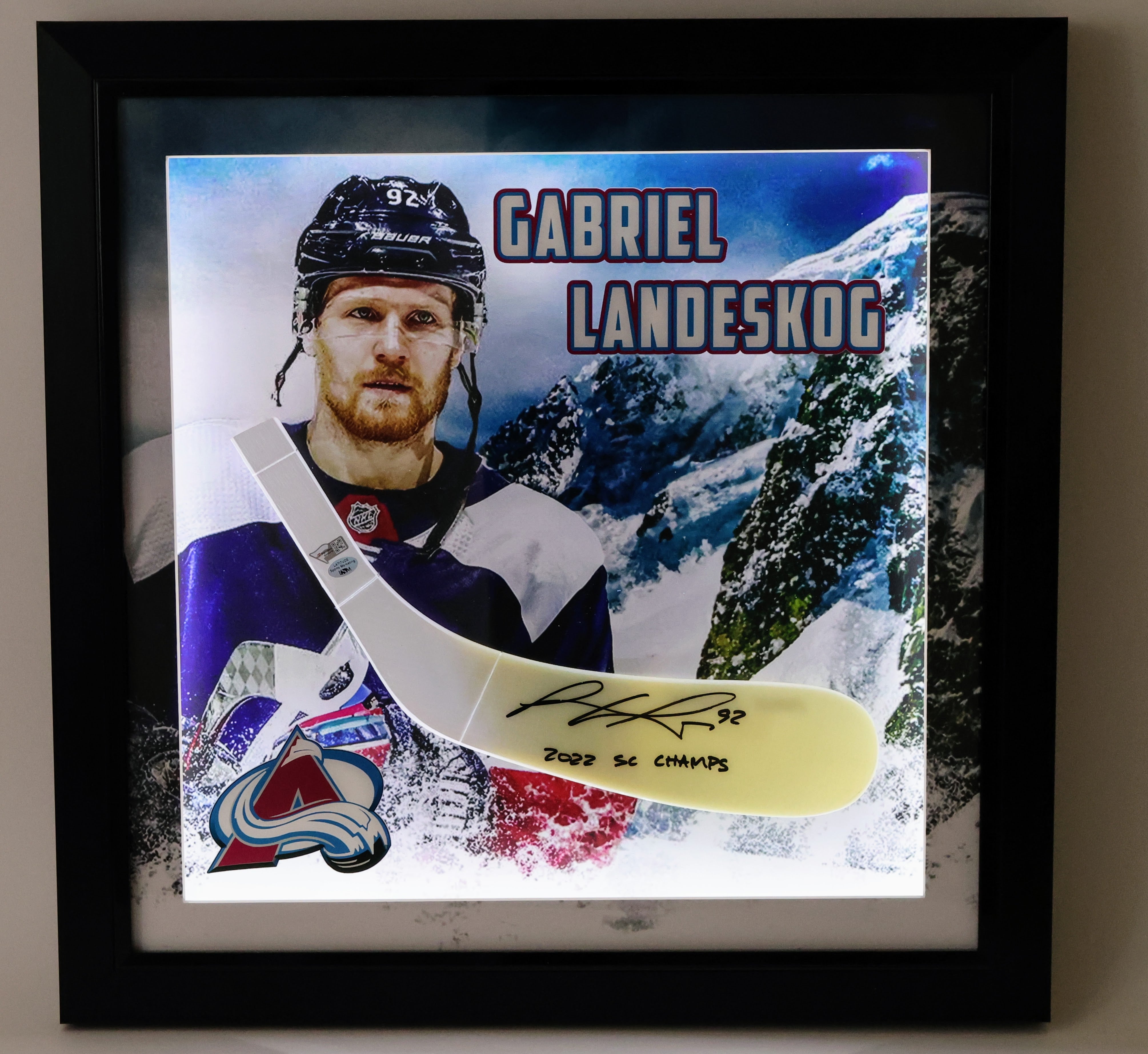 Gabriel Landeskog Autographed Colorado Avalanche Hockey Stick Blade "2022 SC Champs" Inscription Lighted Shadow Box JSA COA