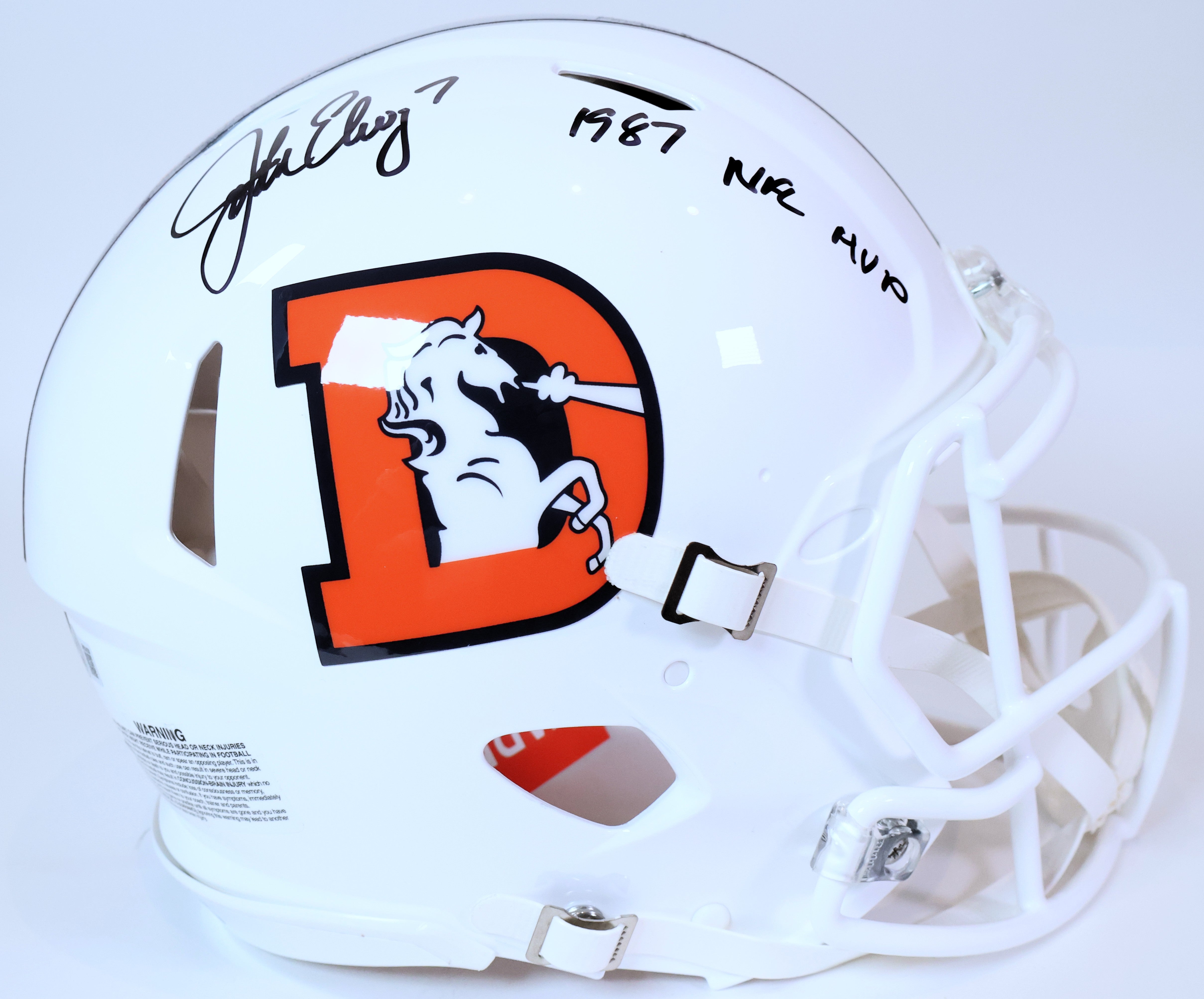 John Elway Autographed Denver Broncos Speed Pro Snowcapped Helmet Inscribed "1987 NFL MVP" Beckett COA