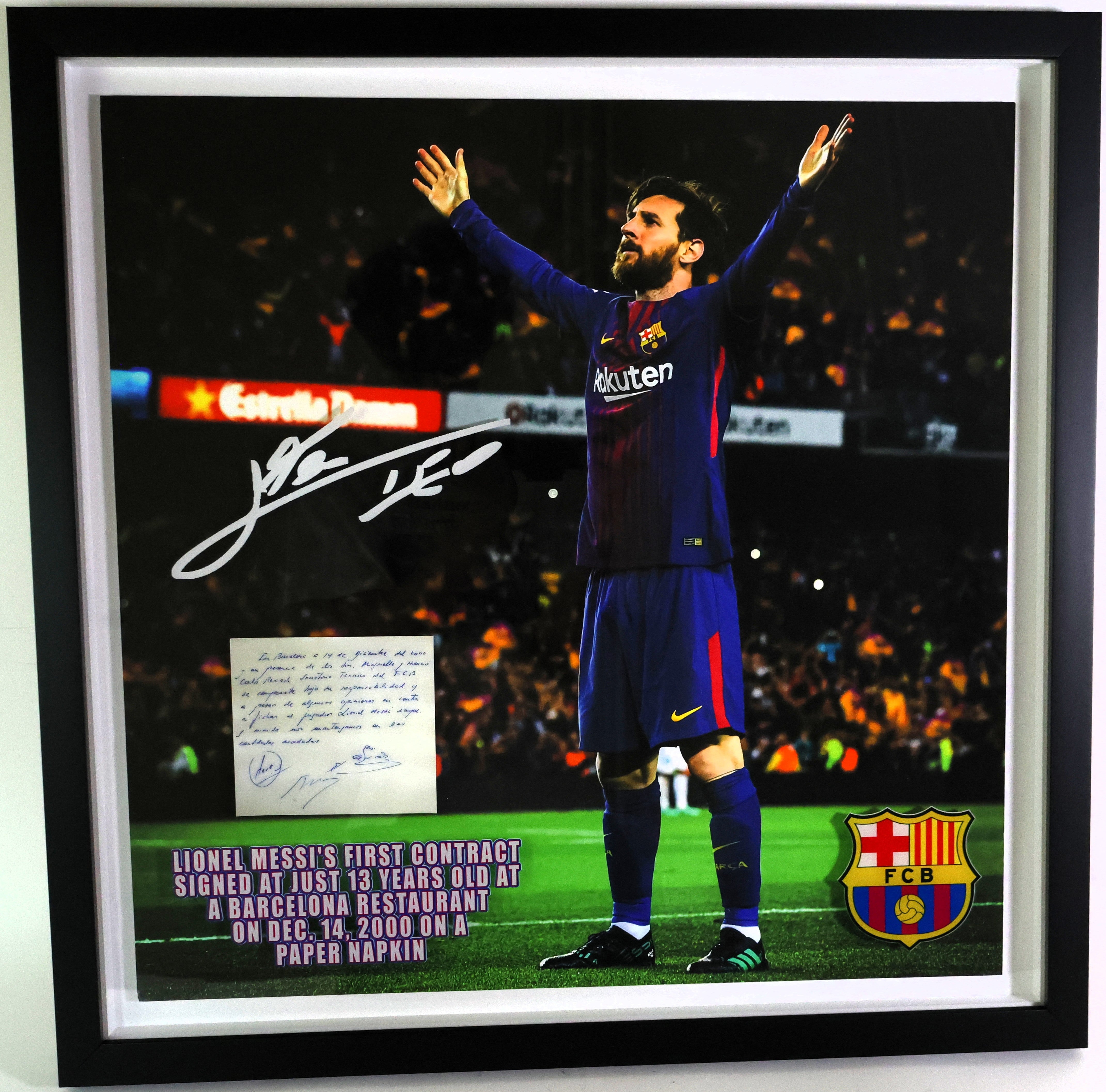 Lionel Messi Argentina 24" x 24" Framed Photo with Reprint of Signed Napkin