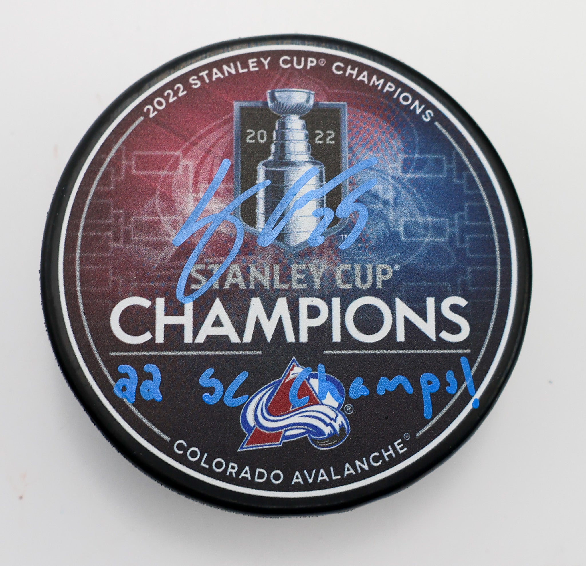 Logan O'Connor Autographed Colorado Avalanche Hockey Puck Inscribed "22 SC Champs"