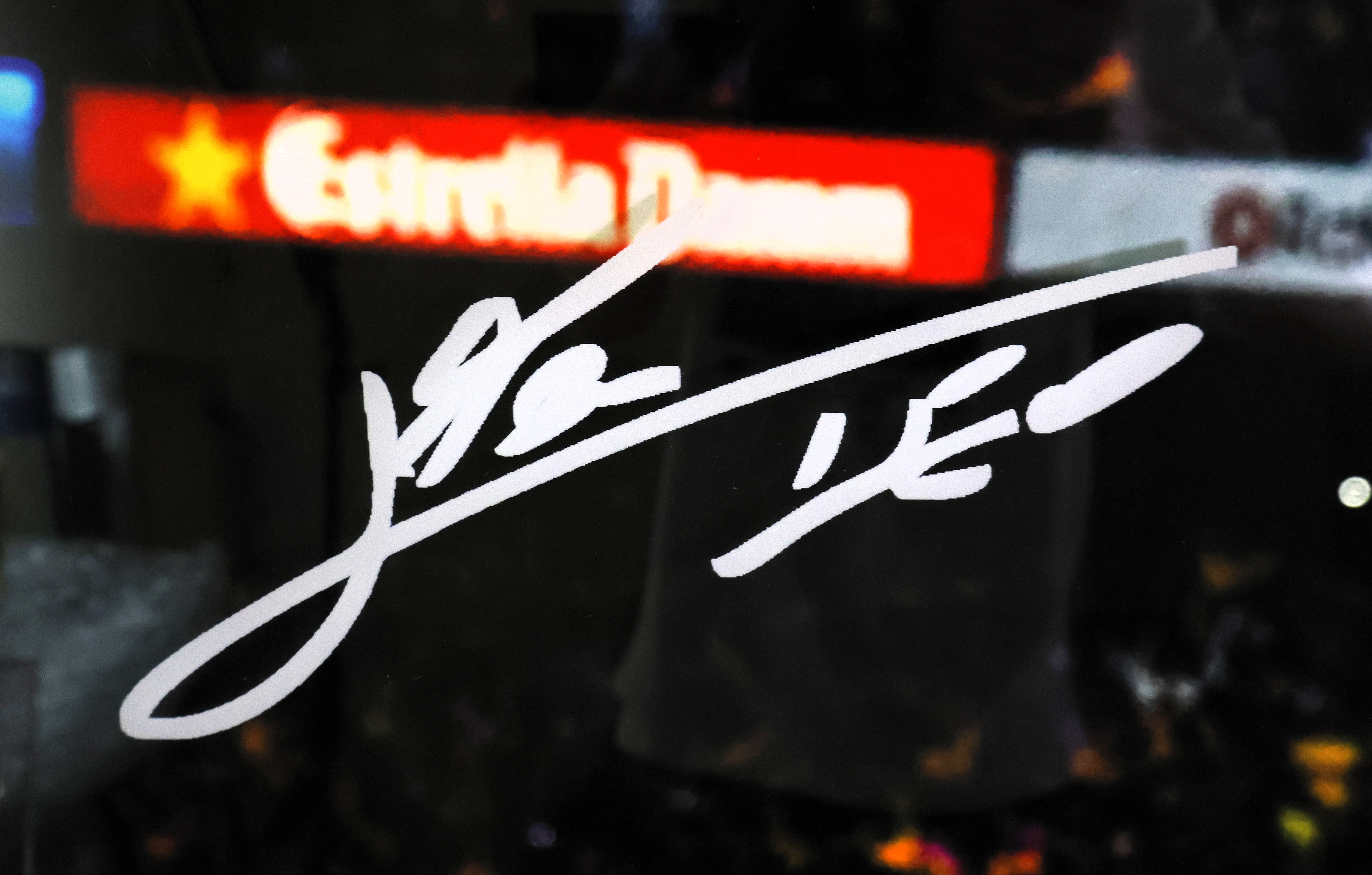 Lionel Messi Argentina 24" x 24" Framed Photo with Reprint of Signed Napkin