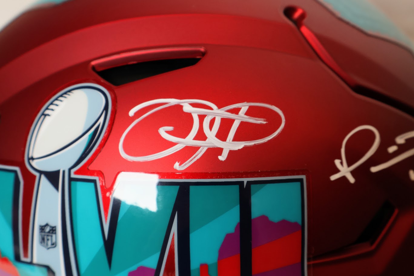 Jalen Hurts and Patrick Mahomes Autographed SB 57 Helmet w/ Case Fanatics COA