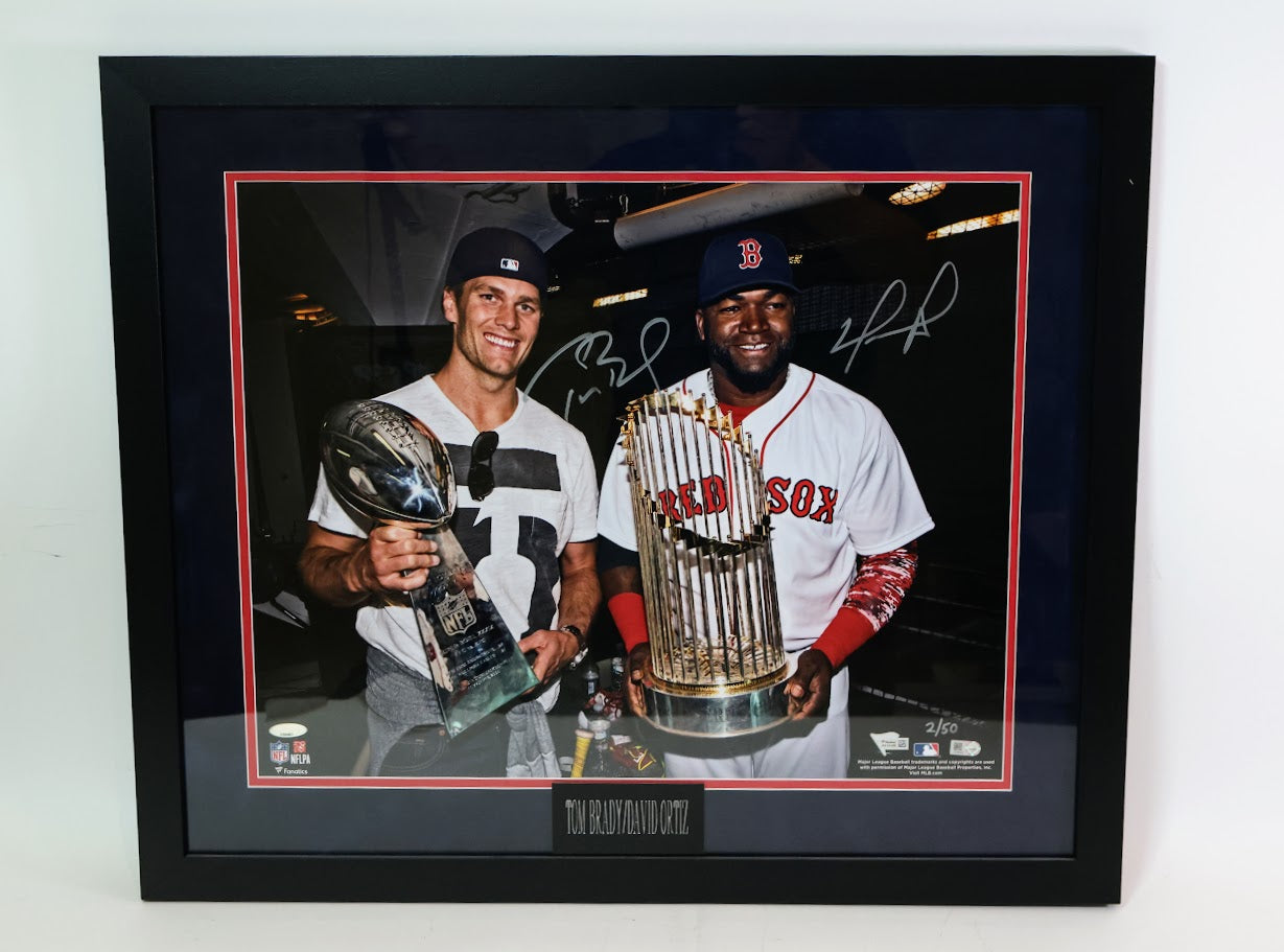 Tom Brady and David Ortiz Autographed 16x20 Photo Framed Tristar and Fanatics COA