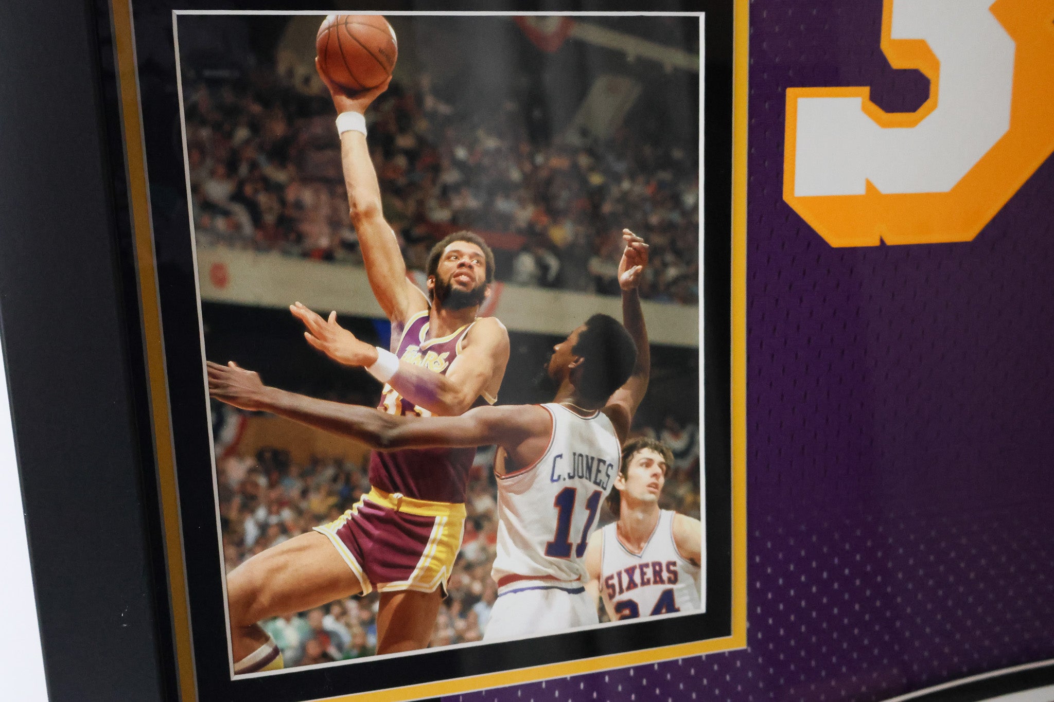 Kareem Abdul-Jabbar Los Angeles Lakers Deluxe Framed Purple Jersey