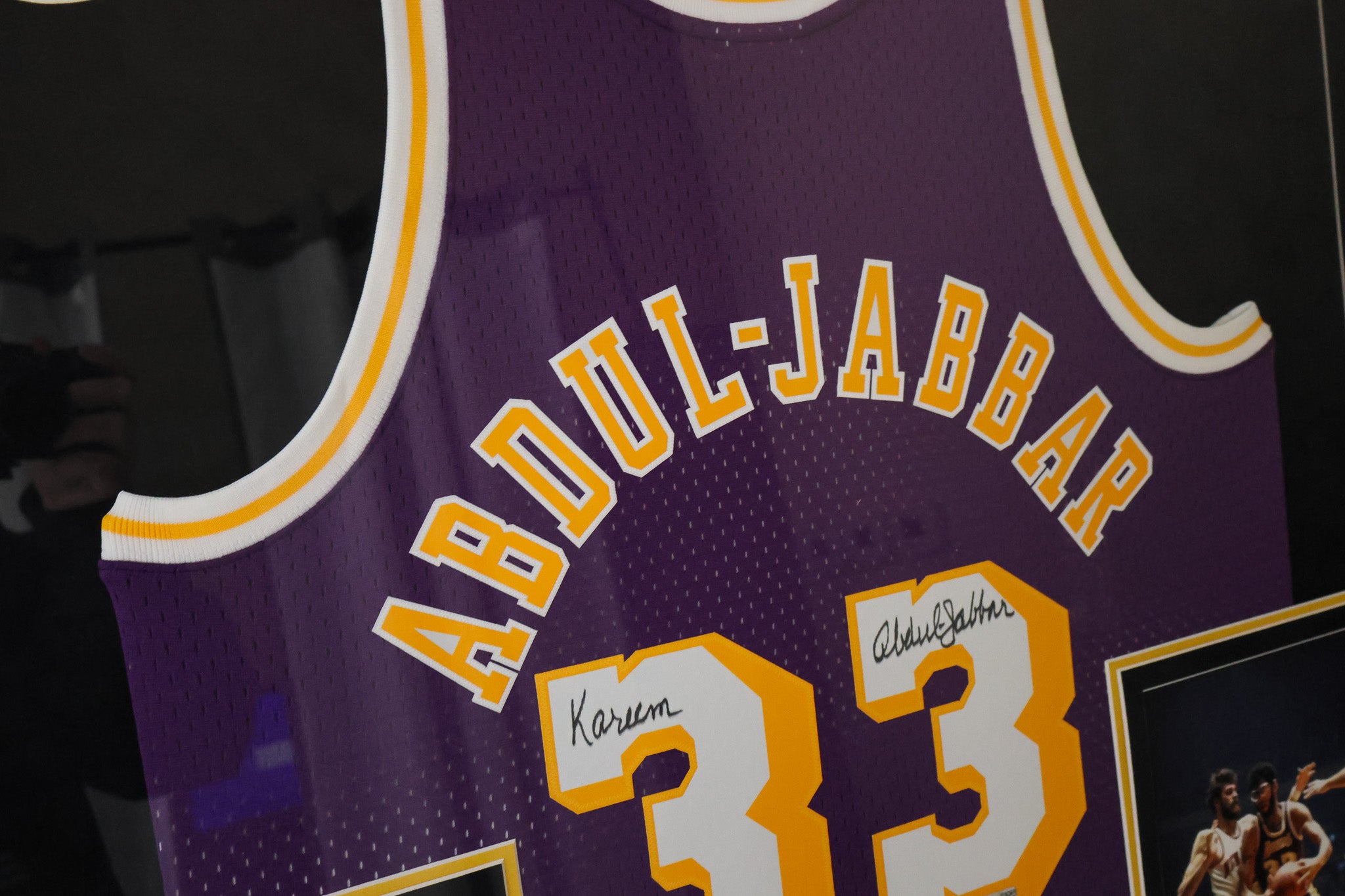 Kareem Abdul-Jabbar Los Angeles Lakers Deluxe Framed Purple Jersey