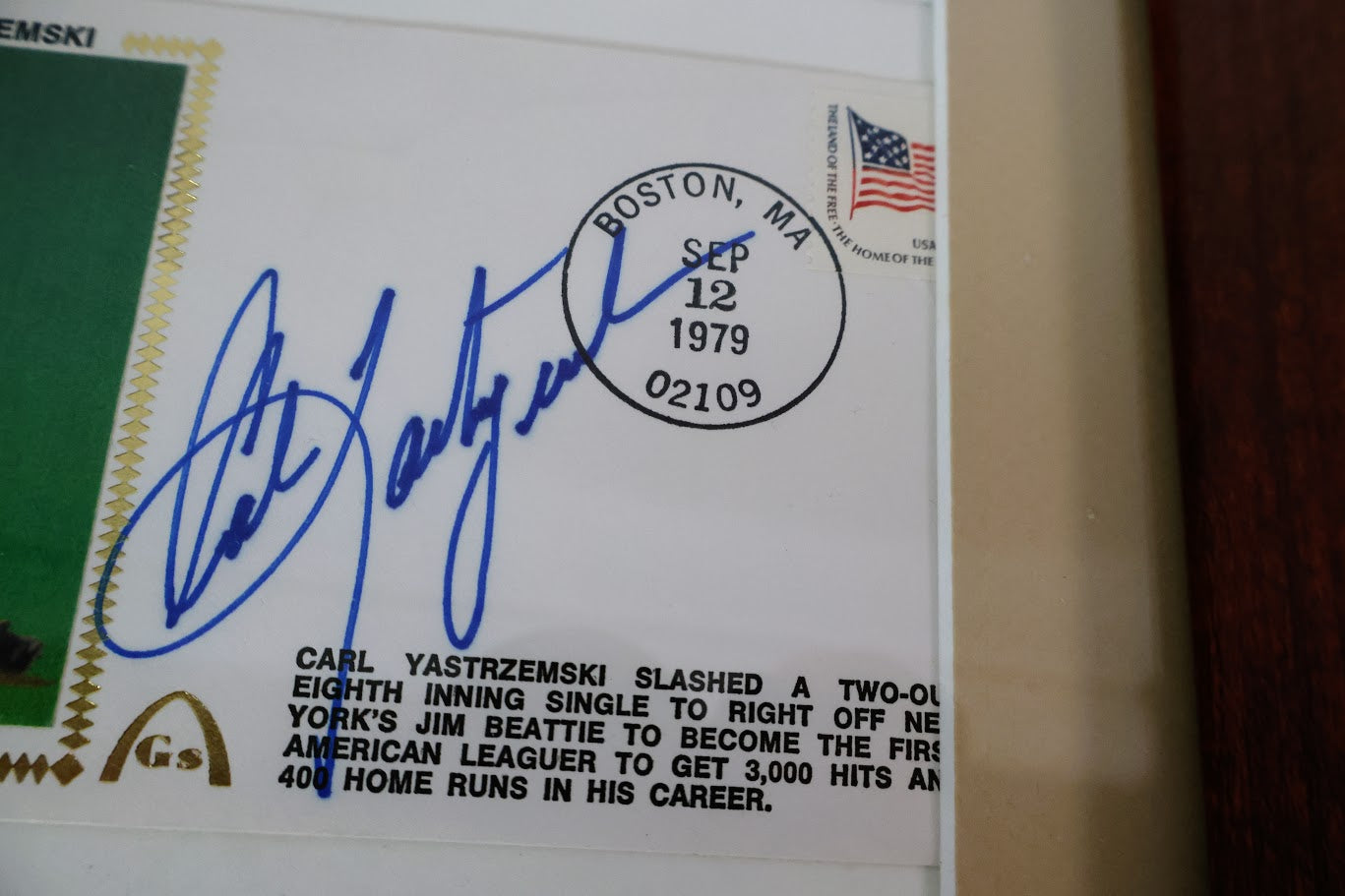 1979 Carl Yastrzemski Red Sox 3000th Hit Autographed Cachet Envelope JSA COA