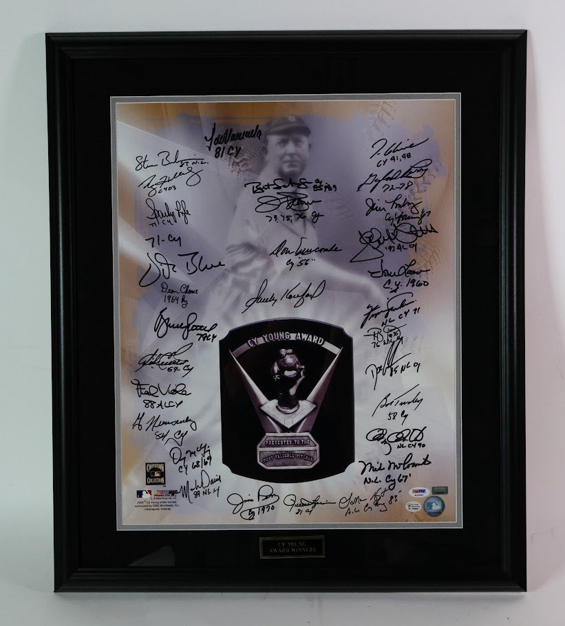 Cy Young Award Winner Multiple Autographs With Koufax 16x20 Photo Framed PSA LOA