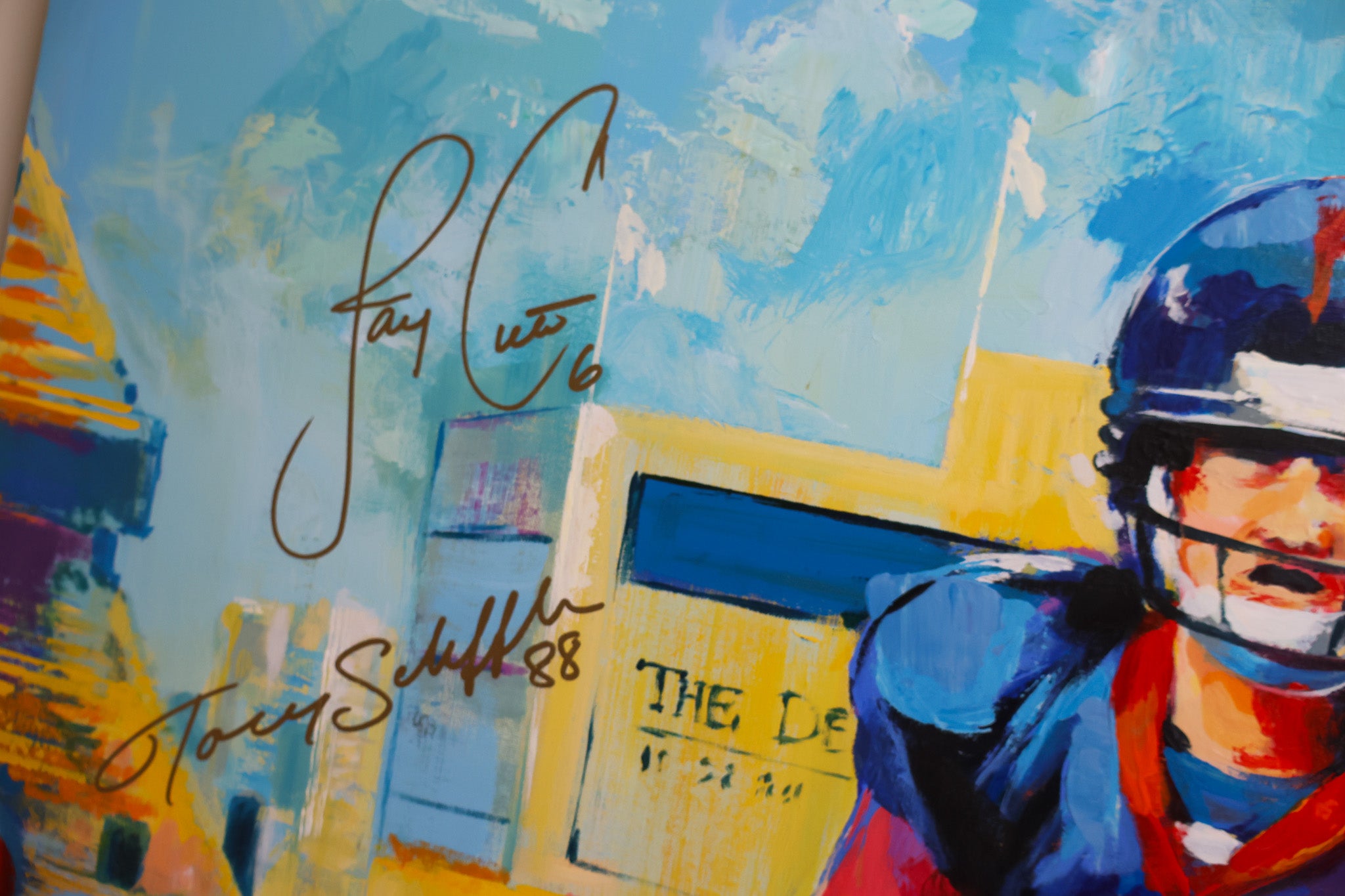 Jay Cutler, Brandon Marshall & Tony Schefler Autographed Origal Art Piece (Matcolm Farley)