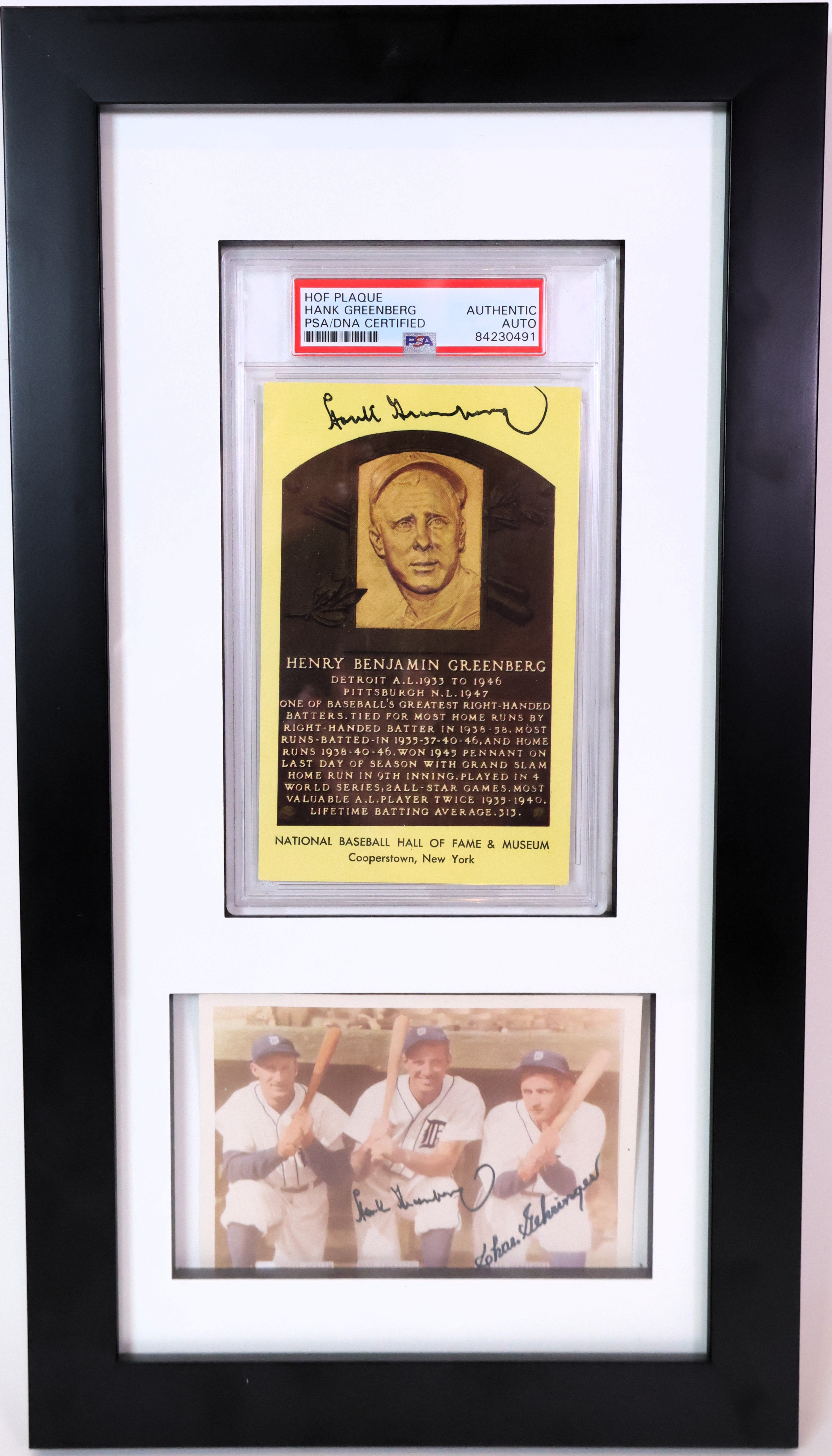 Hank Greenberg Autographed Mini Plaque and Photo Framed PSA/JSA COA