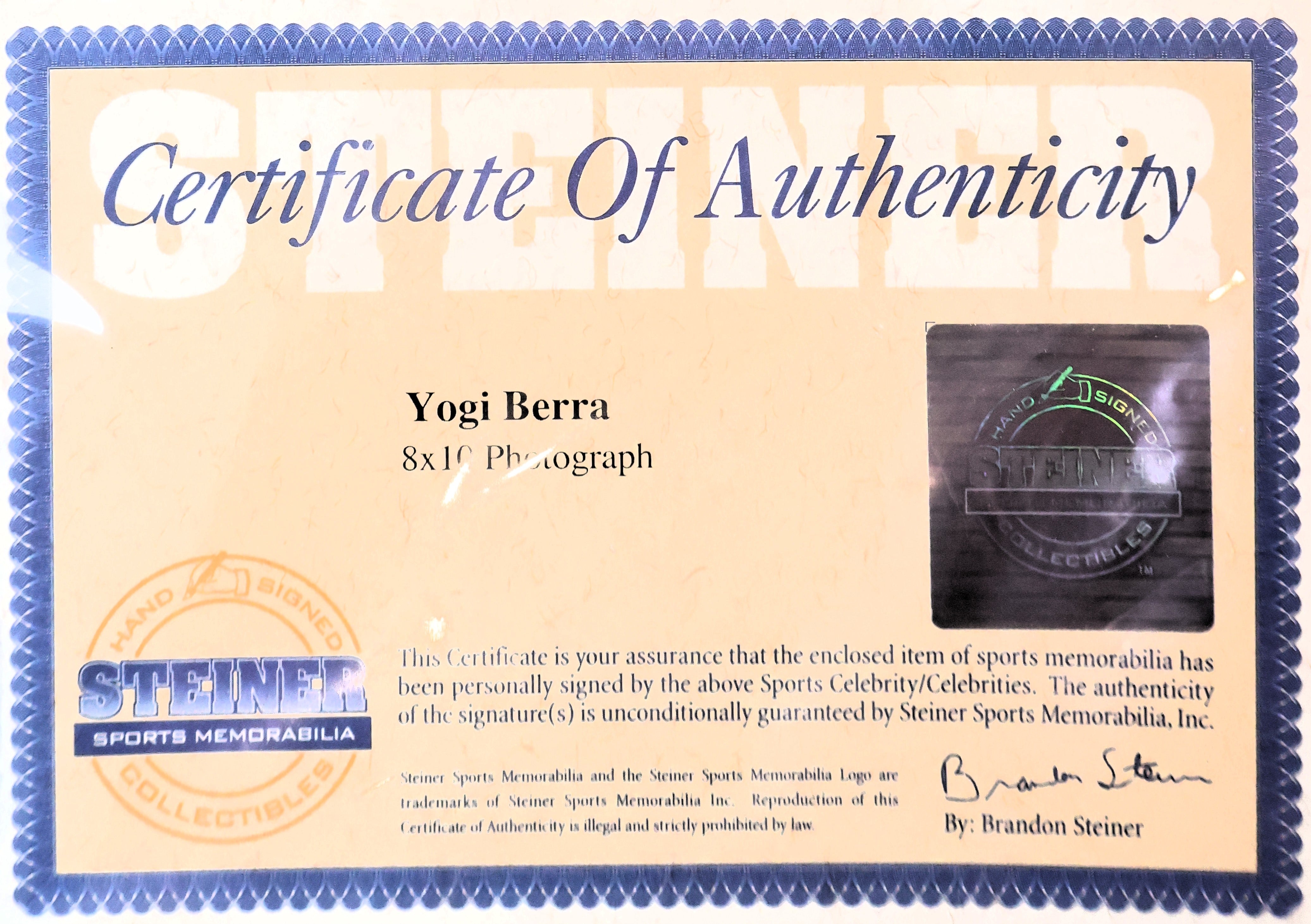 Yogi Berra Autographed 8x10 Photo Framed Steiner COA