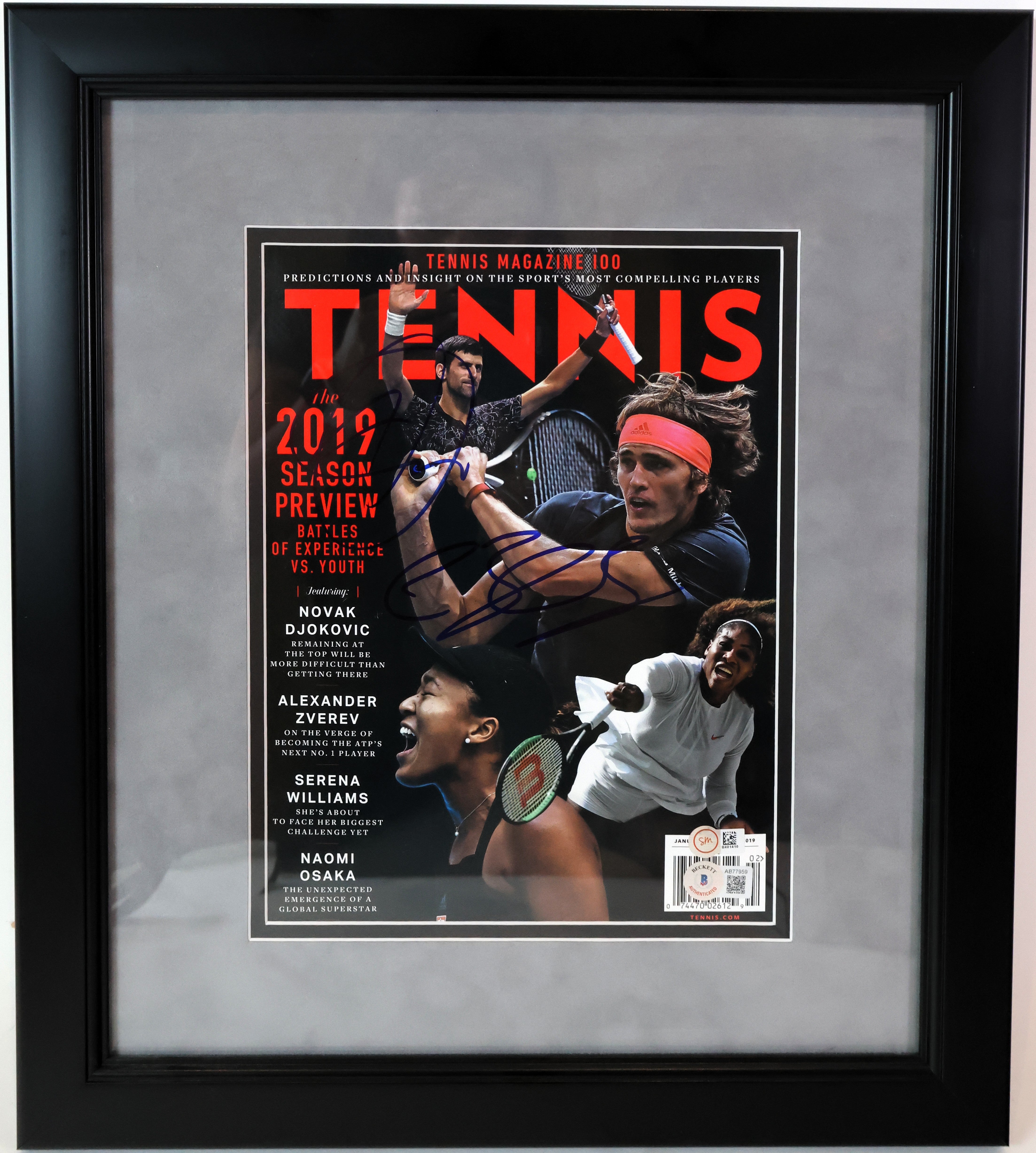 Novak Djokovic & Alexander Zverev Autographed Tennis Magazine 100 Framed Beckett LOA