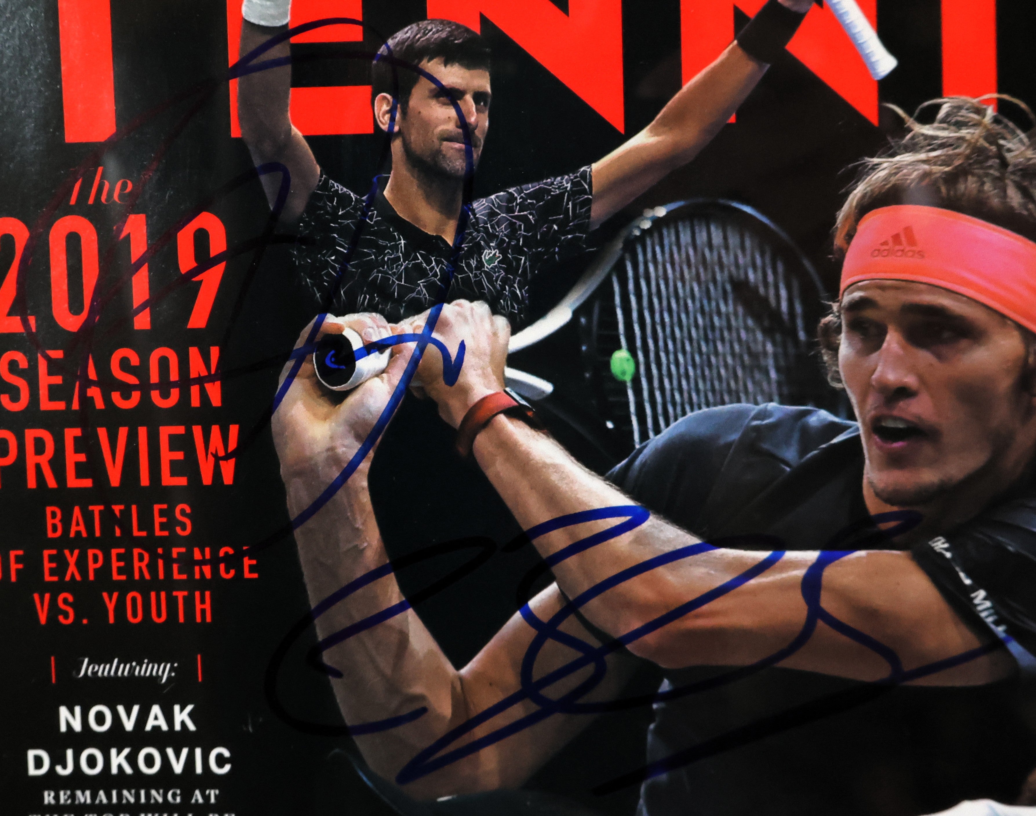 Novak Djokovic & Alexander Zverev Autographed Tennis Magazine 100 Framed Beckett LOA