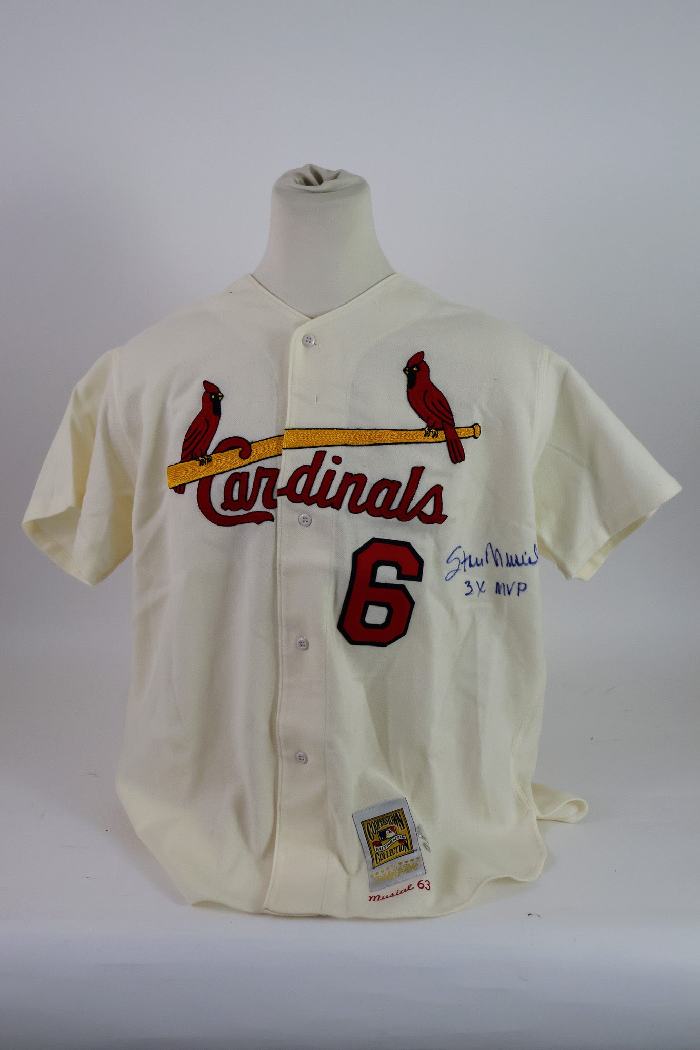 Stan Musial St Louis Cardinals Autographed Mitchell & Ness Jersey Inscribed "3x MVP"