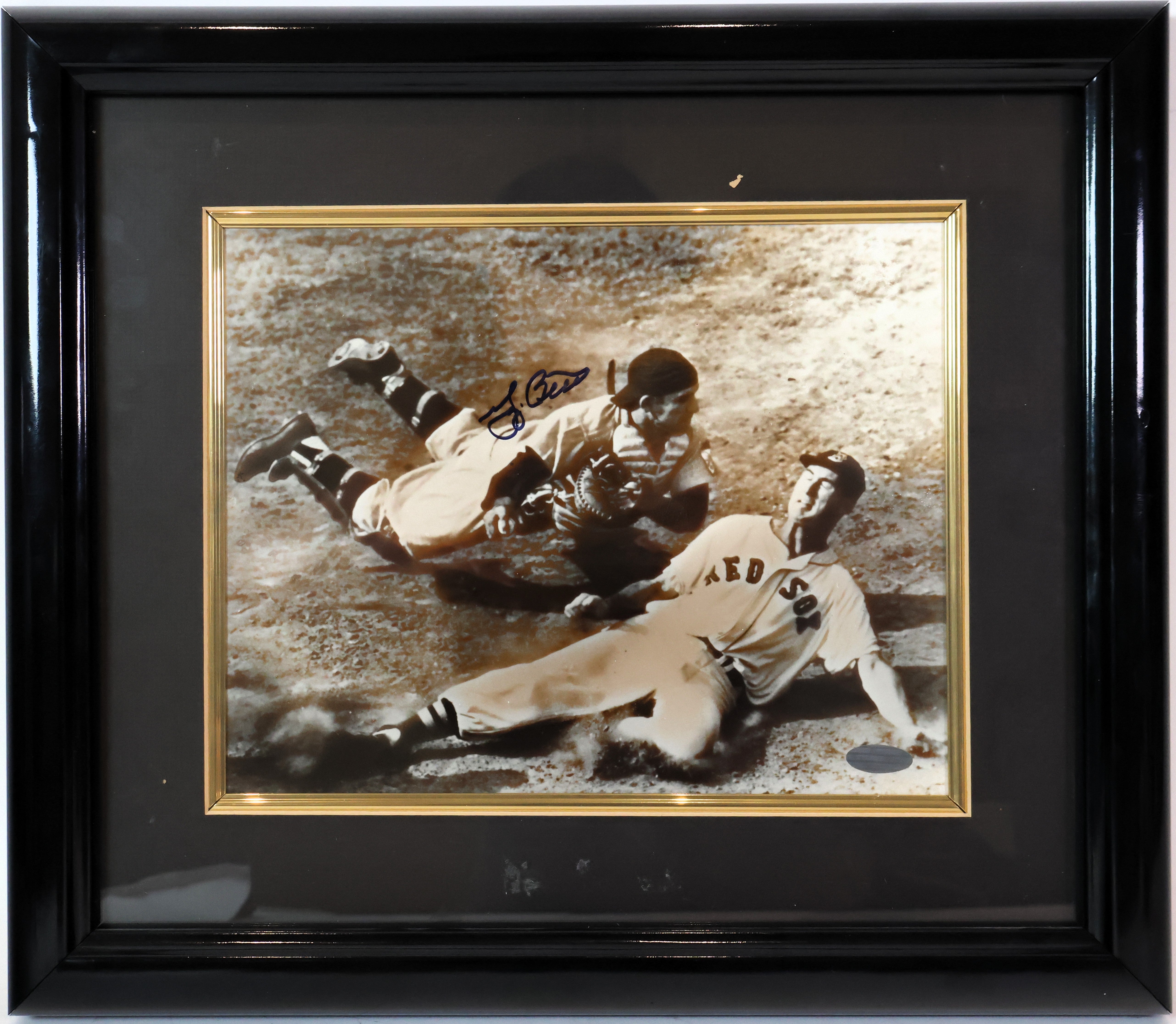 Yogi Berra Autographed 8x10 Action Shot vs Ted Williams Photo Framed Steiner COA