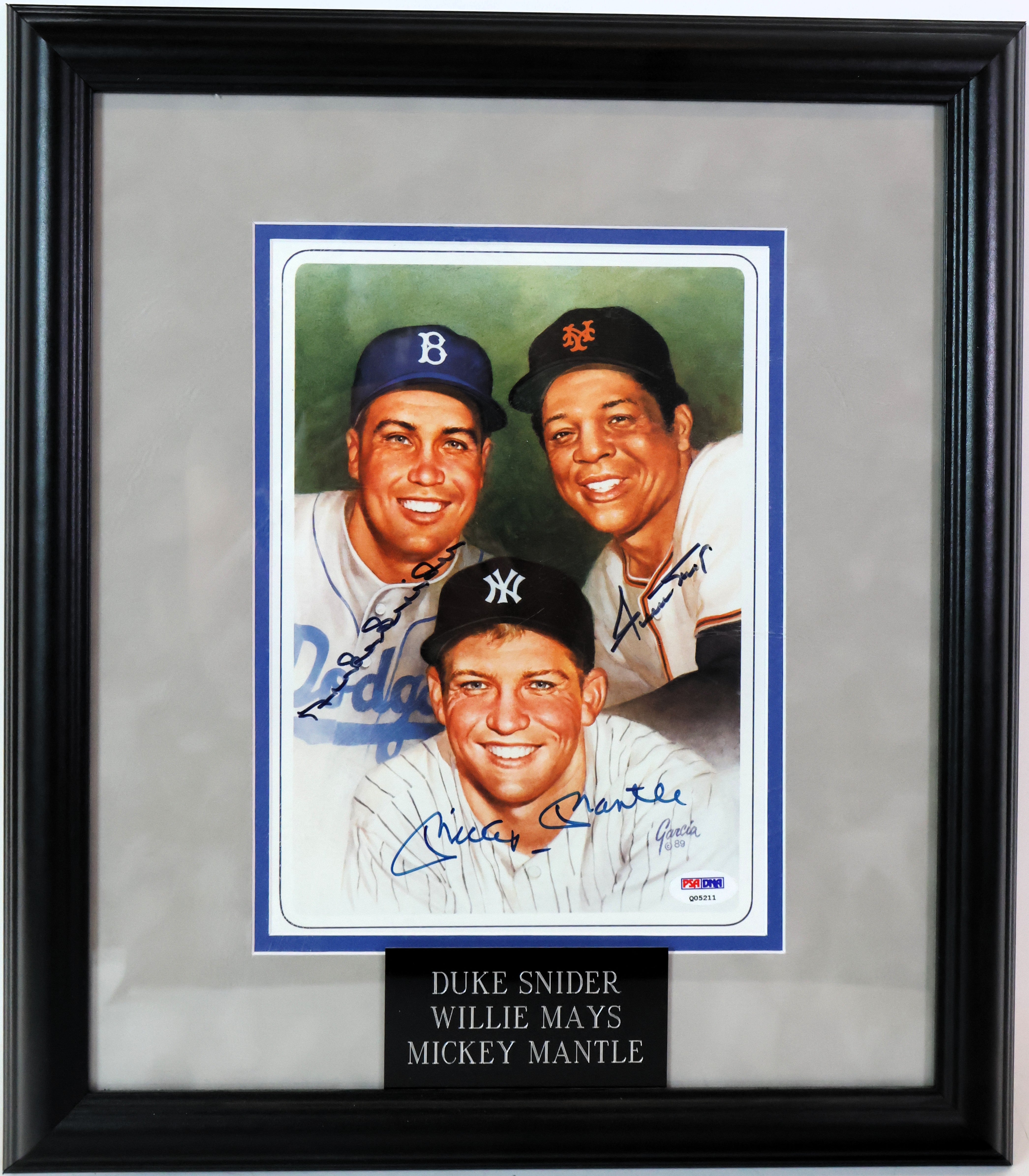 Duke Snider, Willie Mays, Mickey Mantle Autographed 8x10 Photo Framed PSA LOA