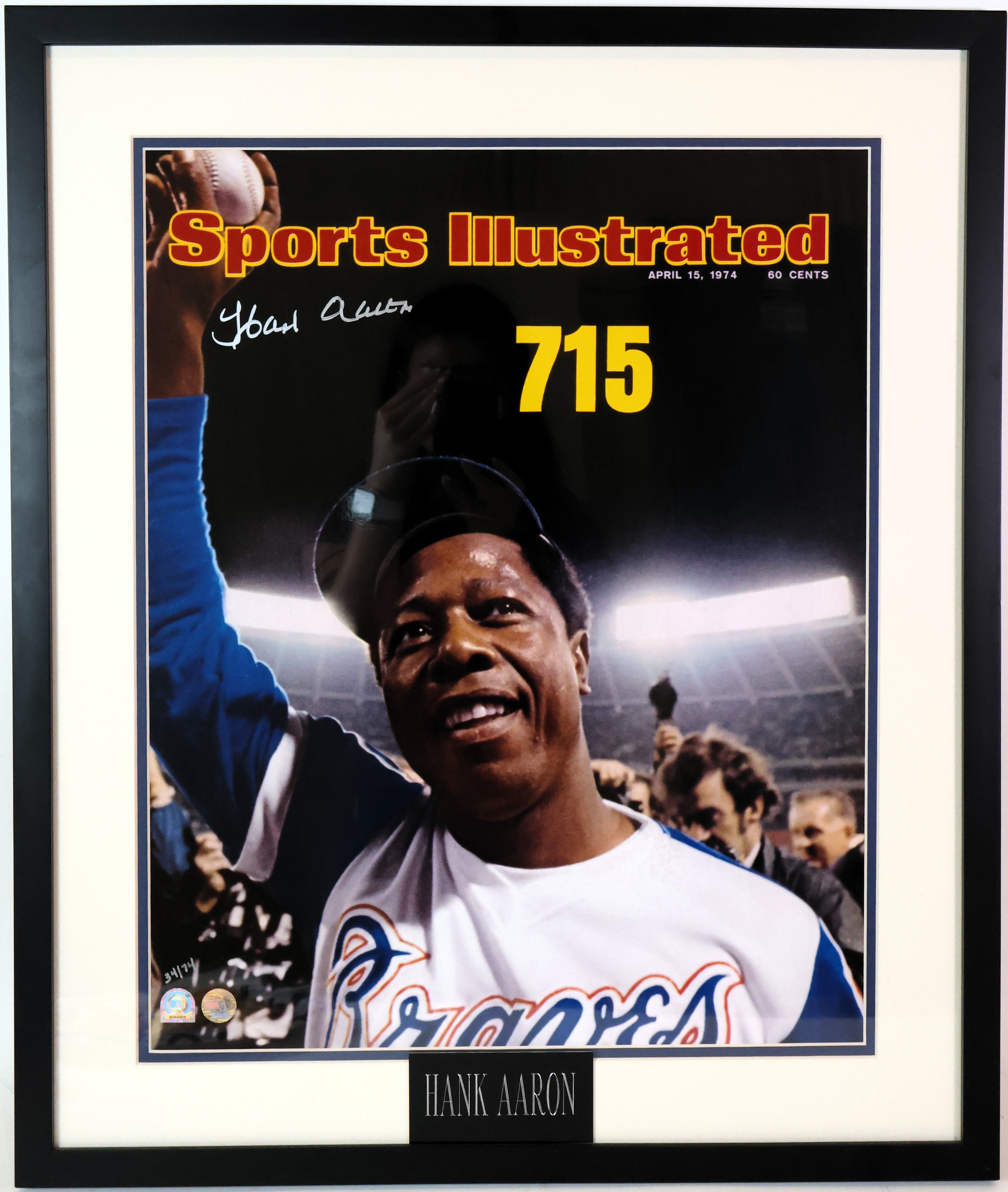 Hank Aaron Autographed 16x20 Sports Illustrated "715" Photo Framed Steiner COA