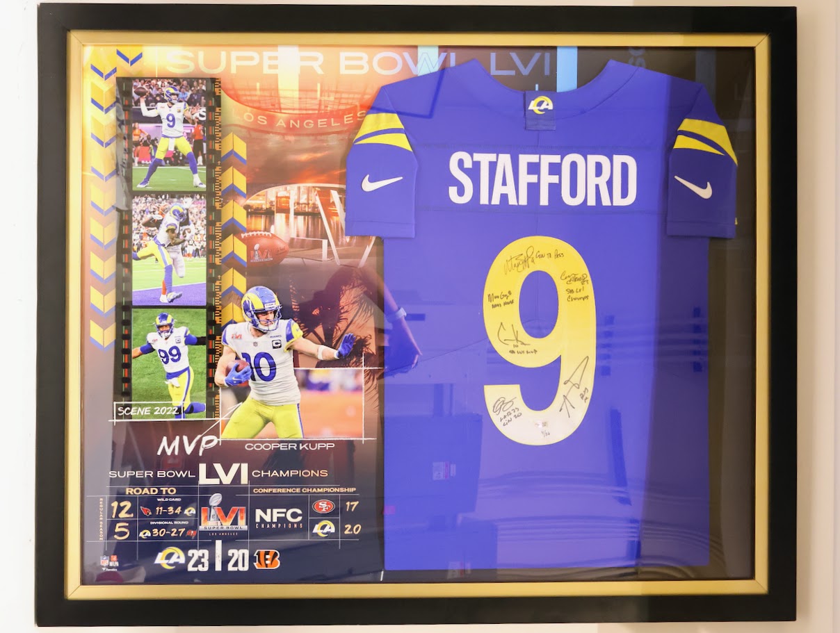 Matthew Stafford and Other Players Autographed Nike Los Angeles Rams Jersey w/ Inscriptions Framed Fanatics COA