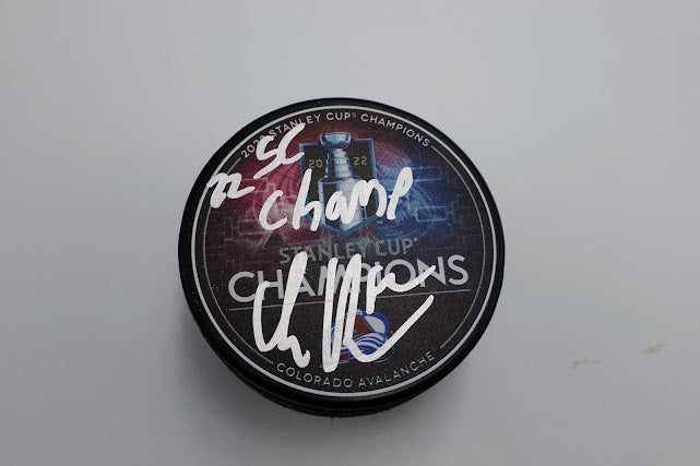 Artturi Lehkonen Autographed 2022 Stanley Cup Champions Avalanche Puck inscribed "22 SC Champ" JSA COA