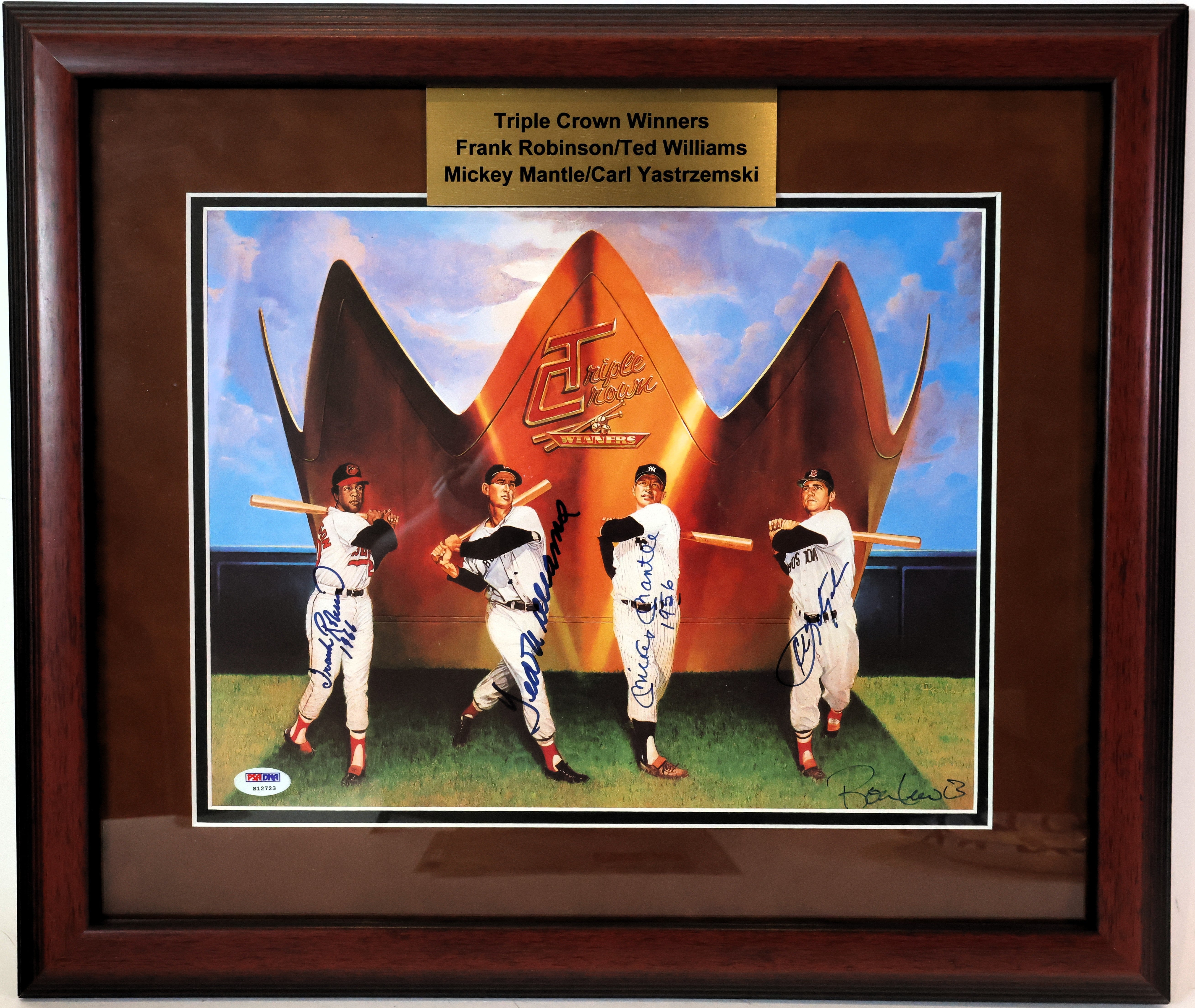 Triple Crown Winners (Robinson, Williams, Mantle, Yastrzemski) Autographed 11x14 Photo Framed PSA LOA