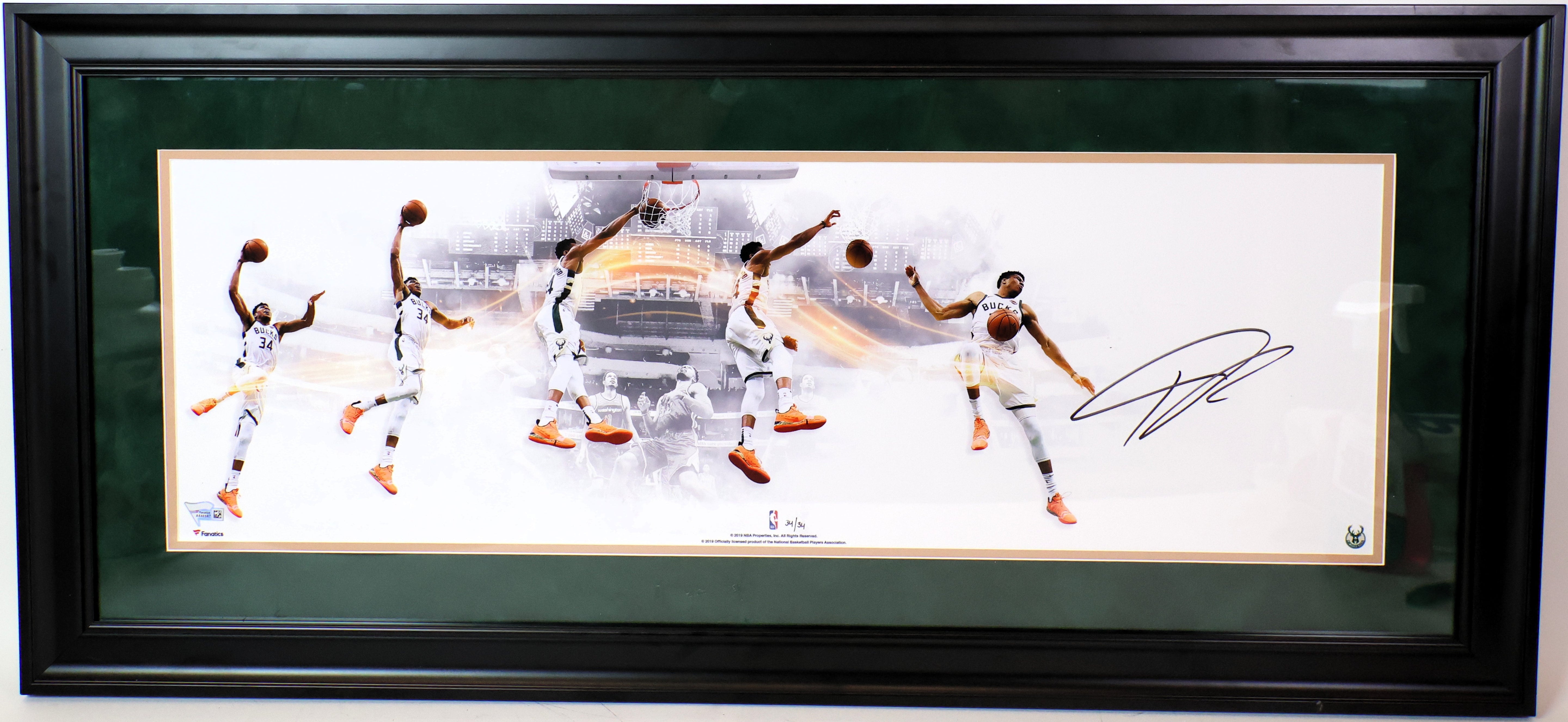 Giannis Antetokounmpo Autographed 30x10 Photo Framed Fanatics COA